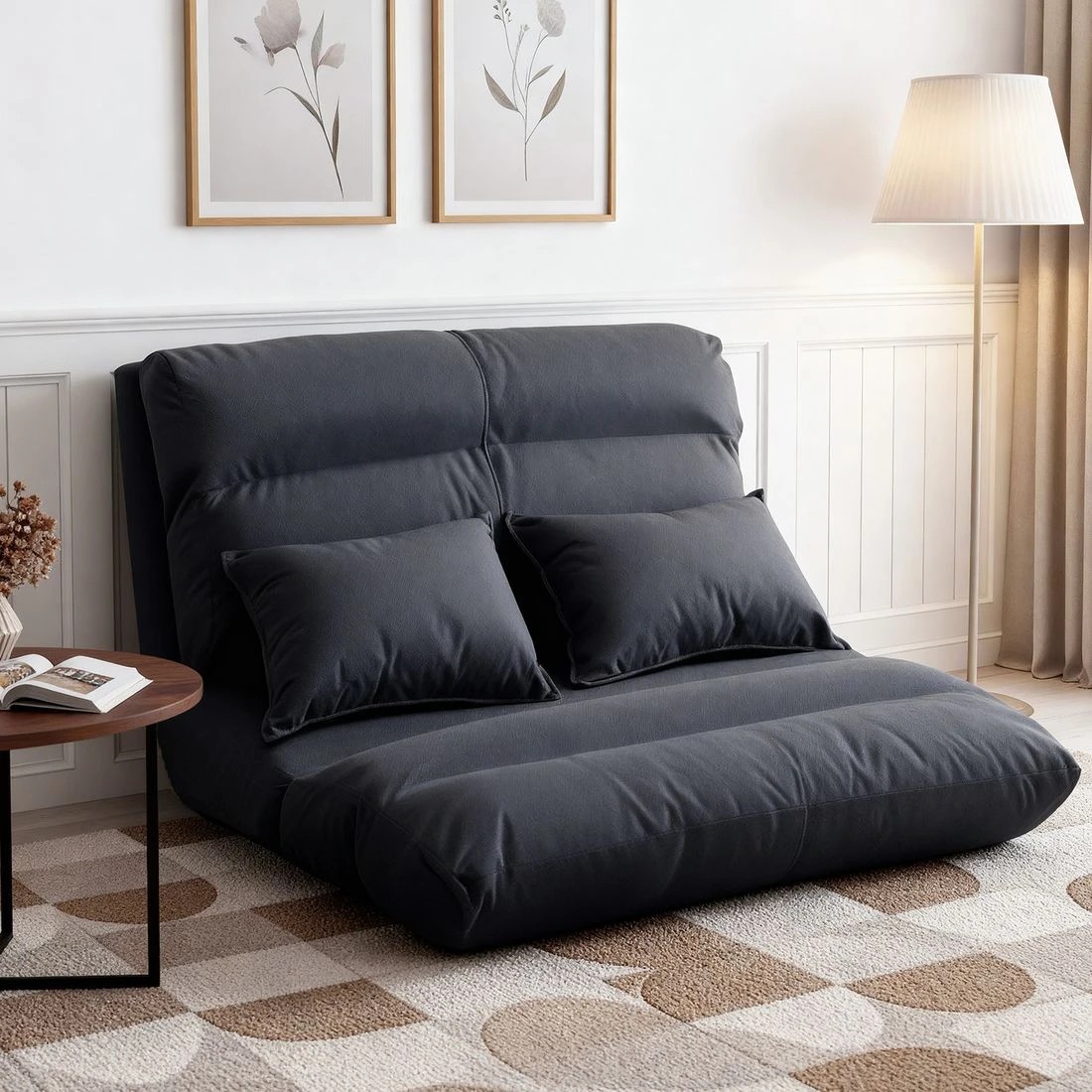 3 Artiss Floor Lounge Sofa Bed 2-seater - Grey, 3 of 8