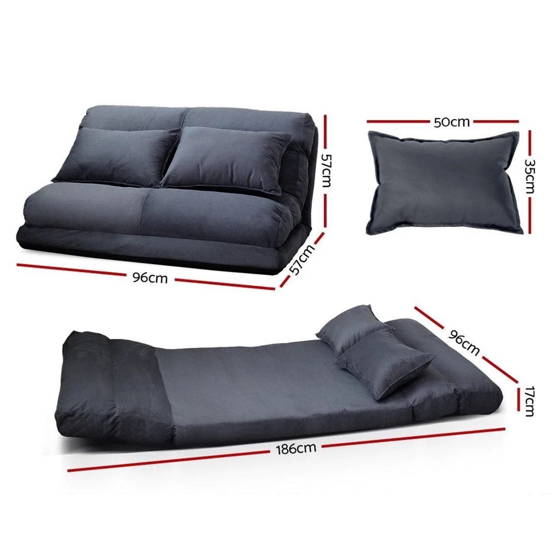 3 Artiss Floor Lounge Sofa Bed 2-seater - Grey, 3 of 8