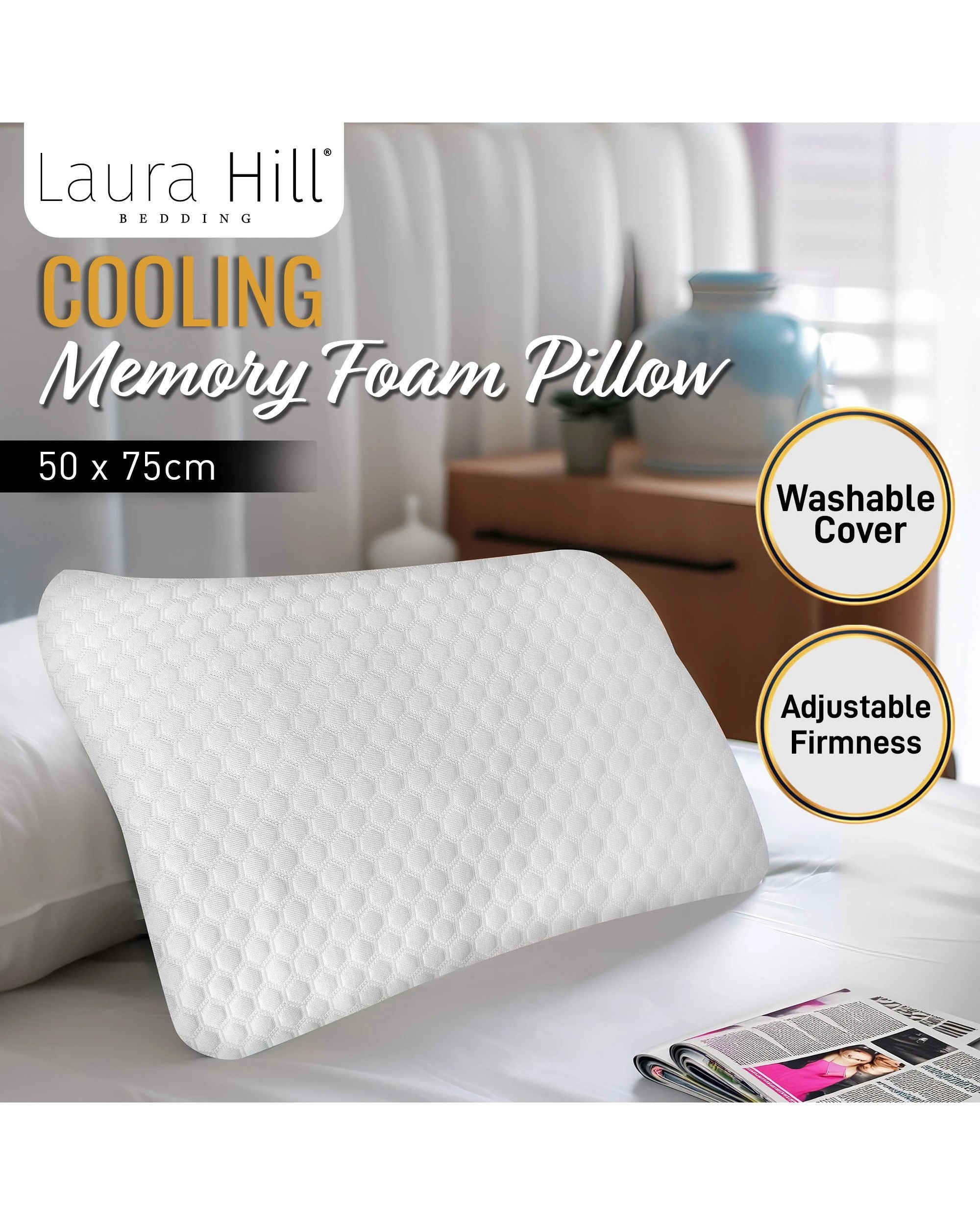 2 Laura Hill Cooling Memory Foam Pillow - Single, 2 of 10