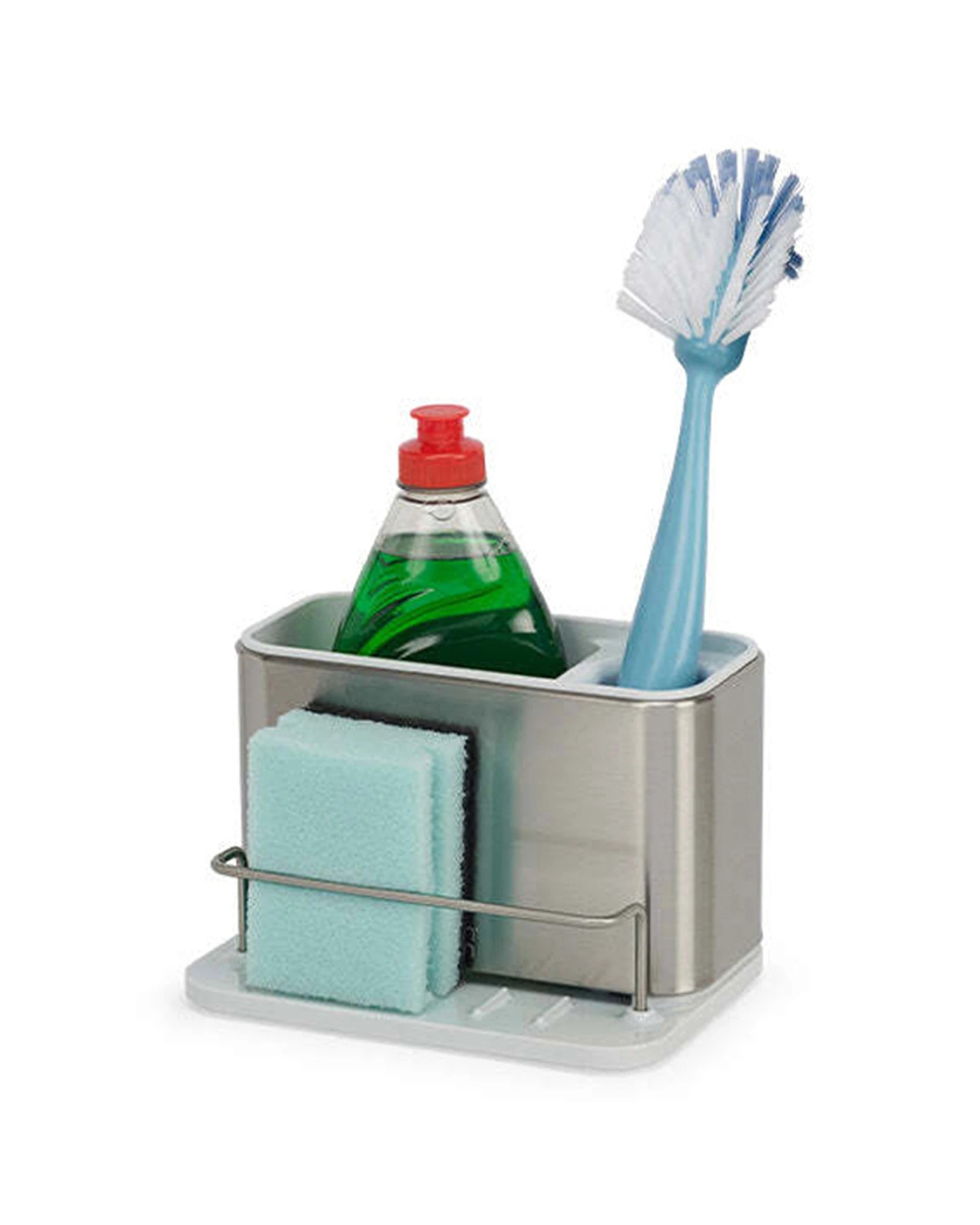 1 Joseph Joseph Surface Stainless Steel Sink Tidy Organiser Sloped Base Non-Slip Light Stone - Silver, 1 of 6