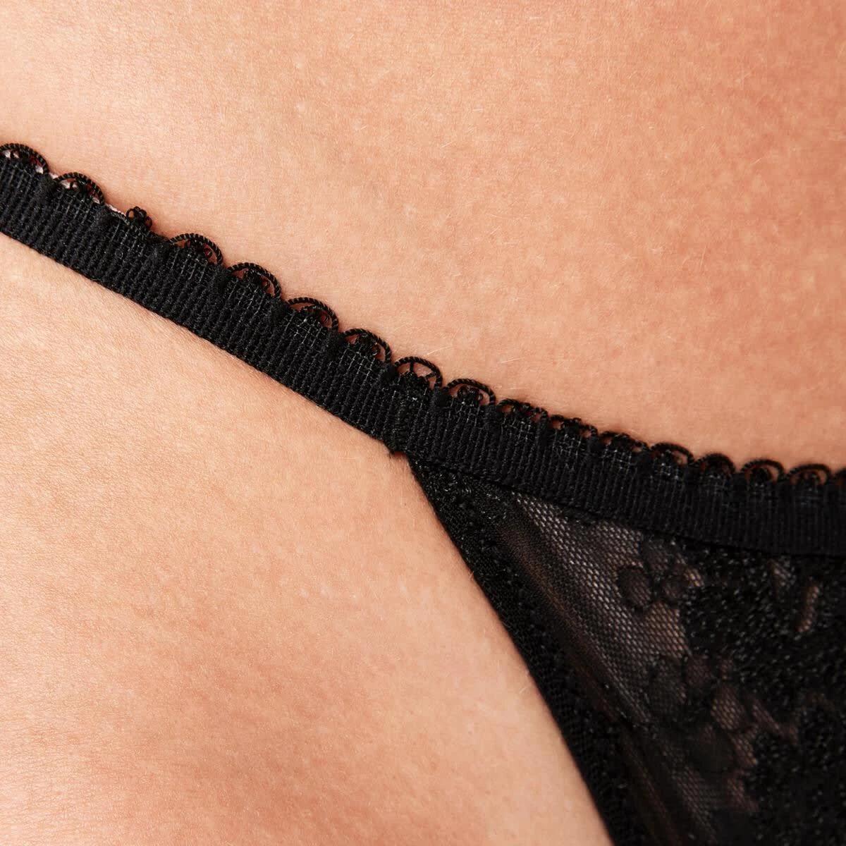 3 Co-ordinated Embroidered Mesh G-String Briefs BLACK, 3 of 6