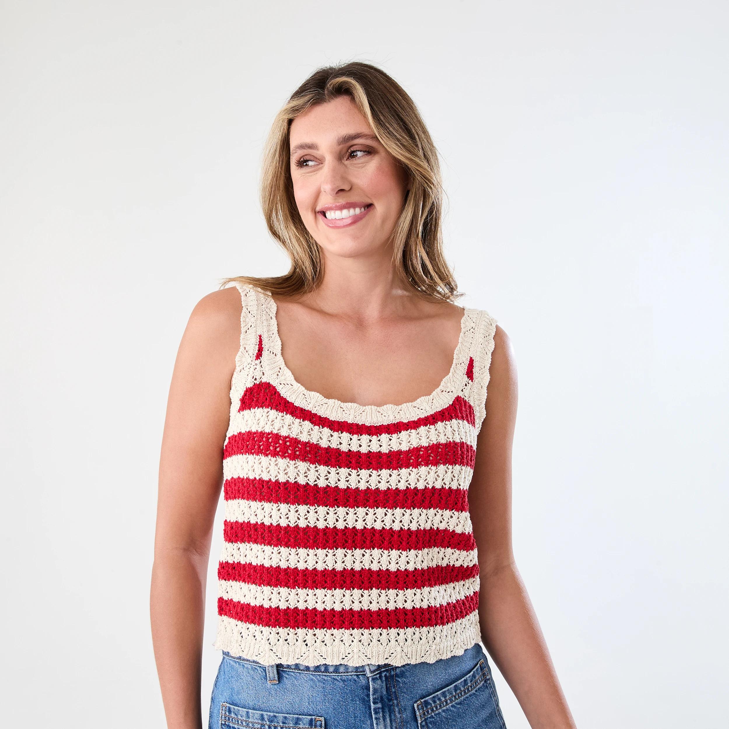 1 Square Neck Crochet Tank Berry Strp, 1 of 6