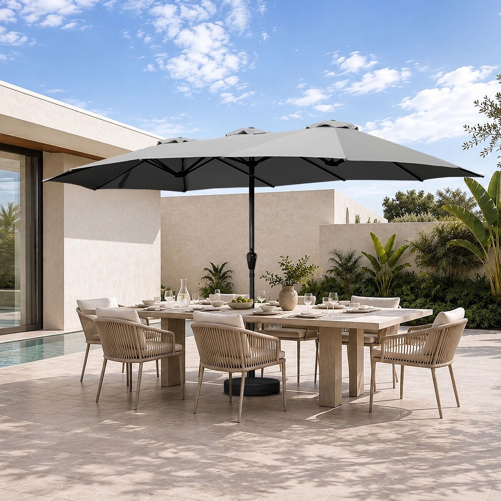 Livsip Outdoor Umbrella 4.52M Double-Sided Garden Shade with Base ...