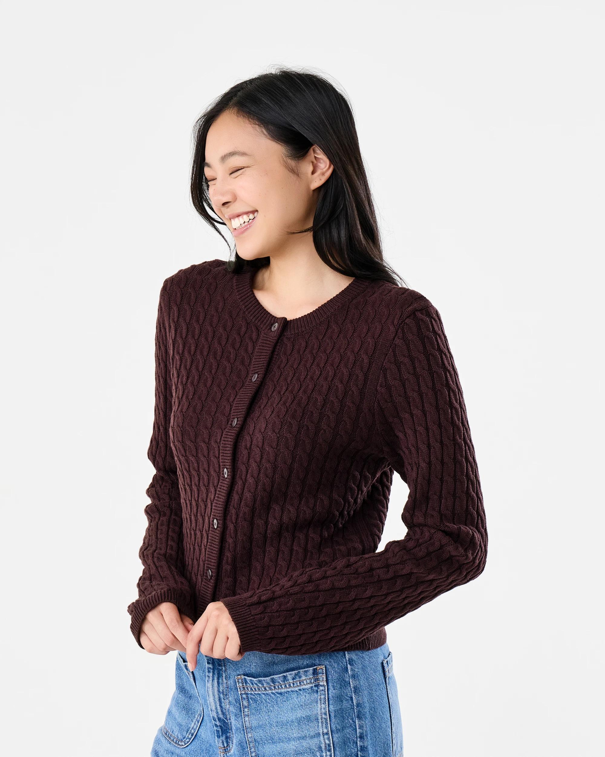 2 Long Sleeve Lightweight Cable Cardigan Fudge, 2 of 7