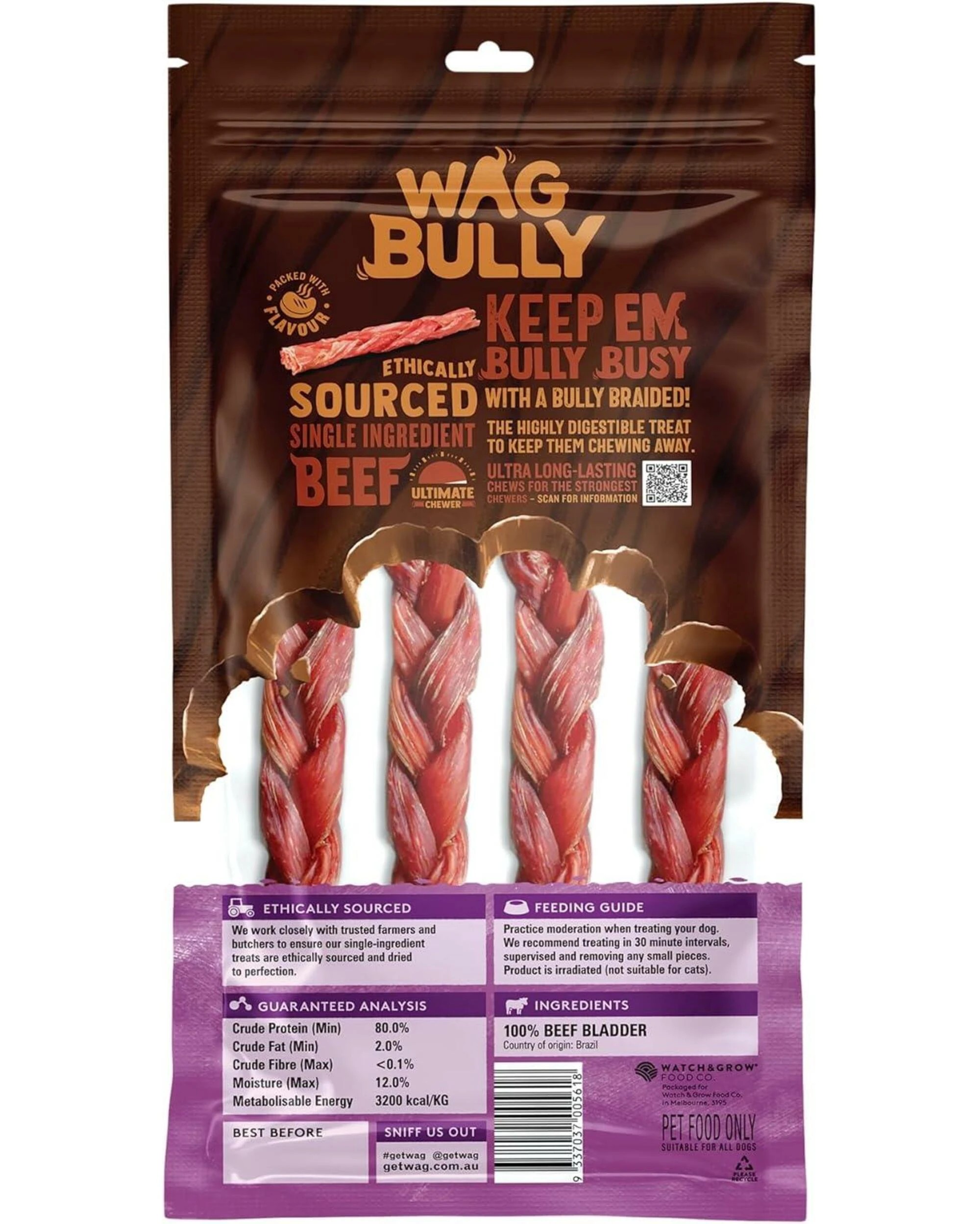 2 Wag Braided Bully Stick Large 4 Pack, 2 of 2