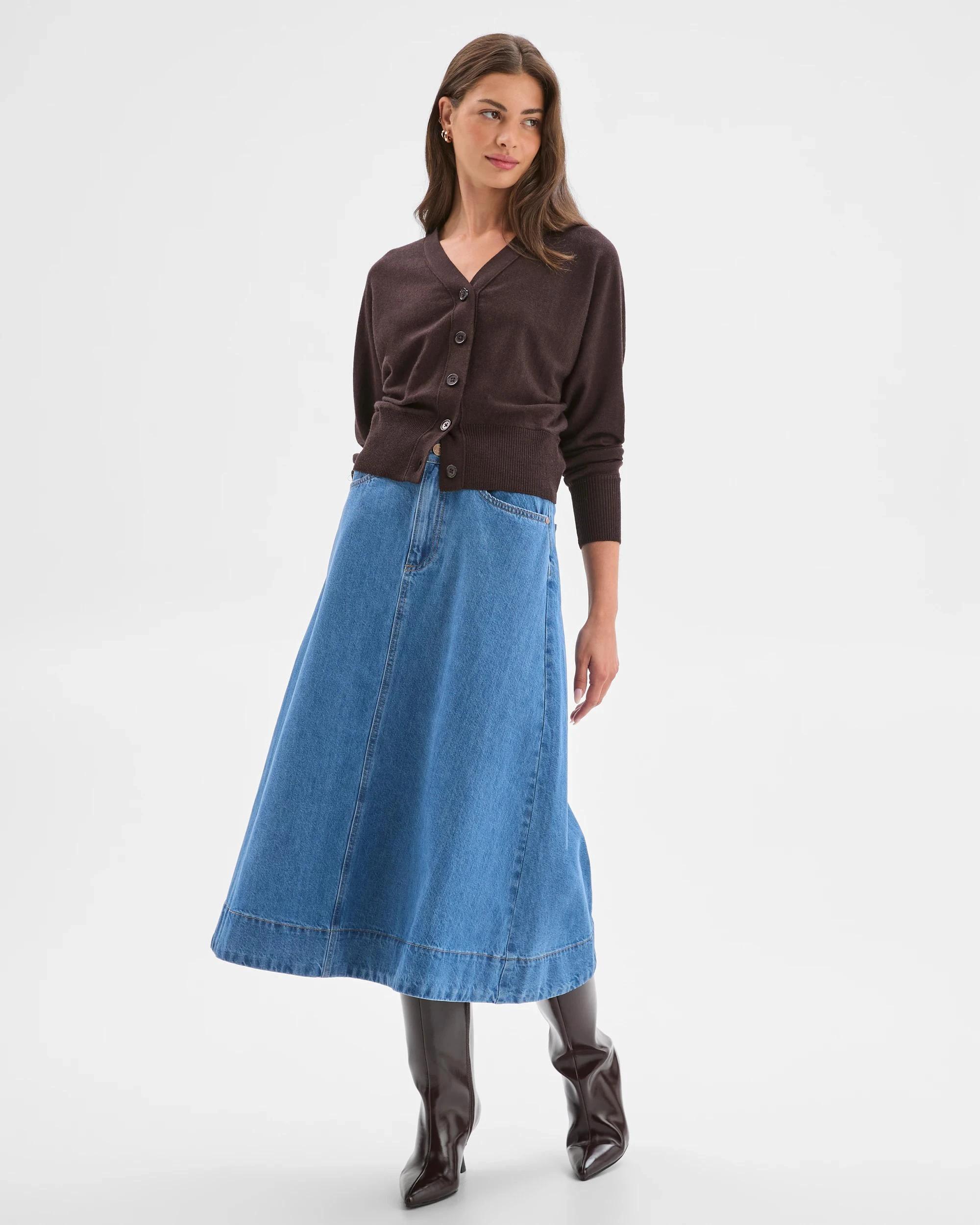 4 Target Petites Petites A-Line Midi Denim Skirt MID WASH, 4 of 8