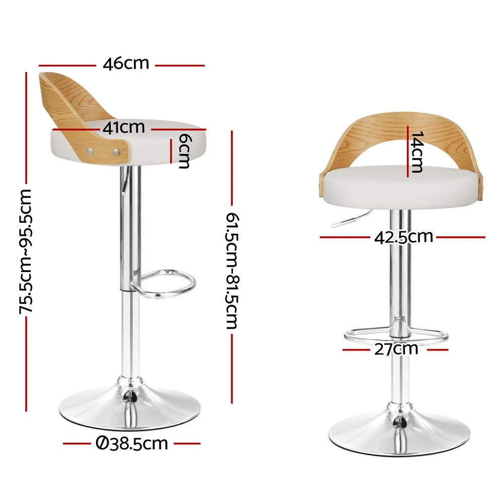 2 Artiss 4x Bar Stools Adjustable Leather Padded - White, 2 of 5