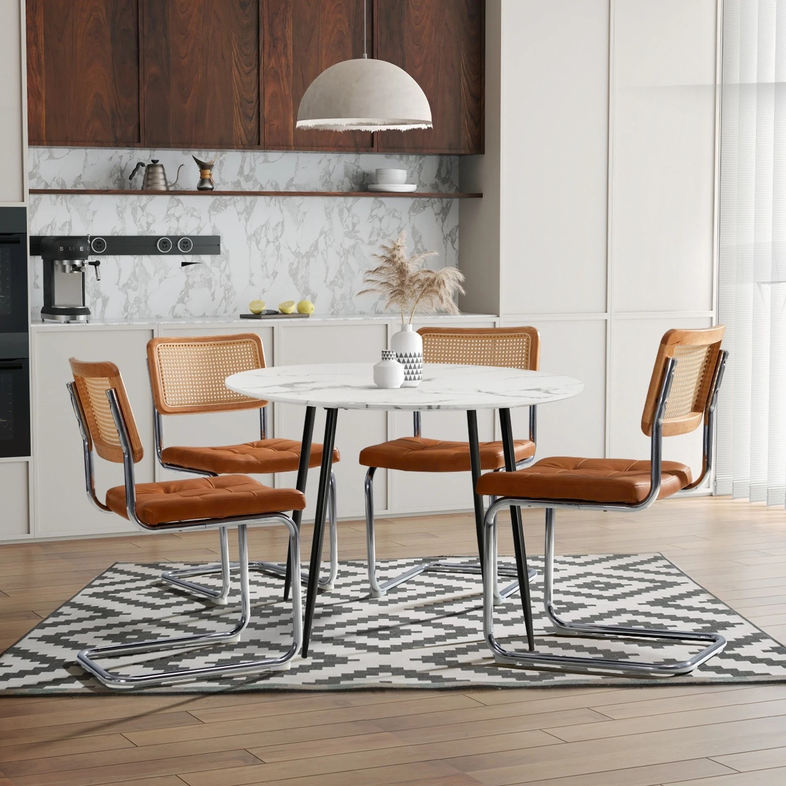 3 Oikiture 2x Rattan Dining Chair Cesca Replica Cantilever Pu Leather Padded
 - Brown, 3 of 10