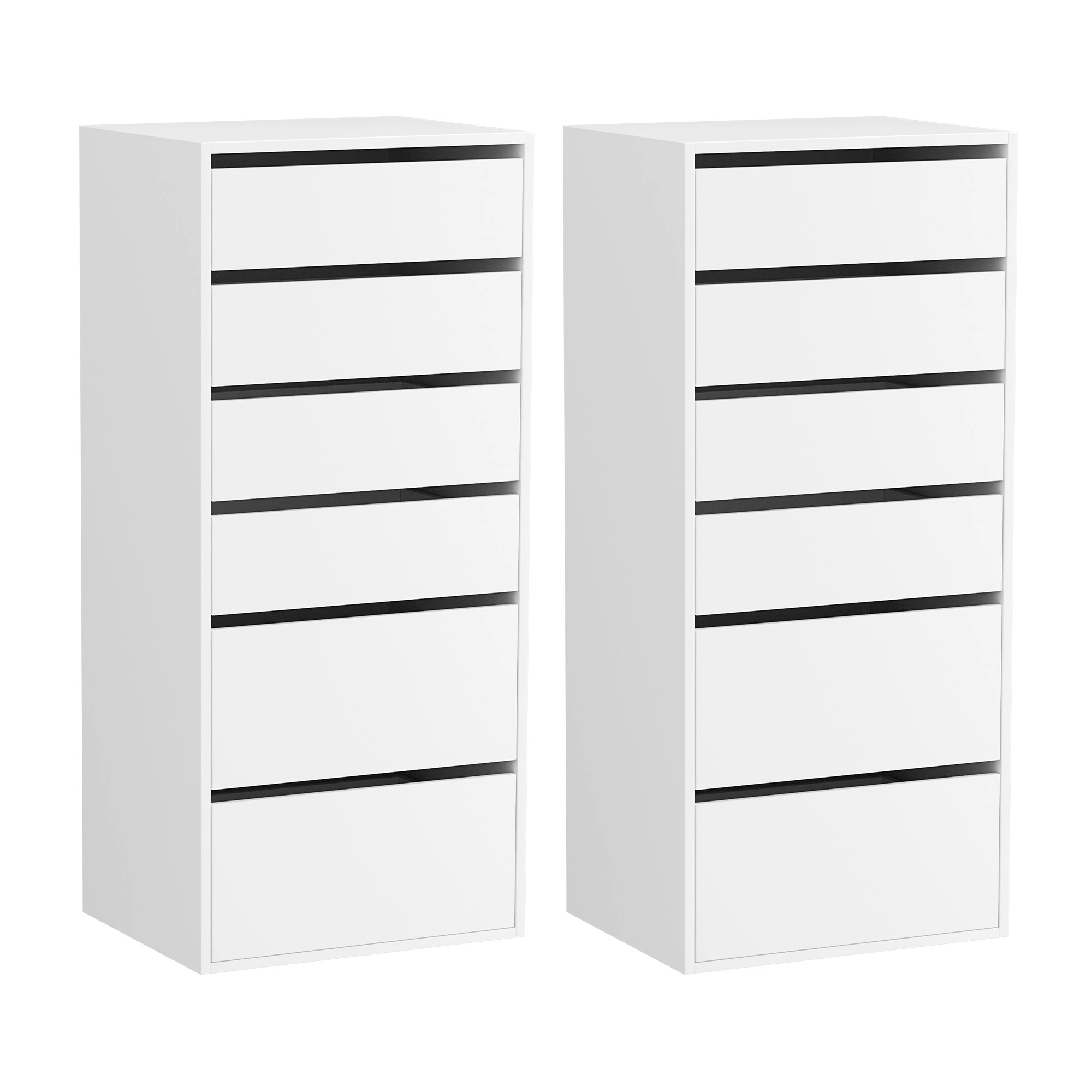 1 Artiss 2x Chest of 6 Drawers Dresser Tallboy - White, 1 of 7