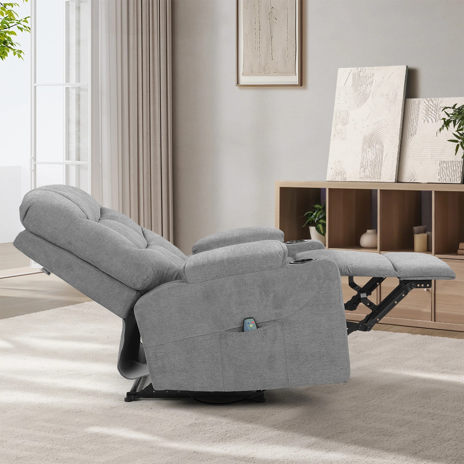 3 Oikiture Recliner Chair Electric Massage Chair Heated Polyester
 - Grey, 3 of 7