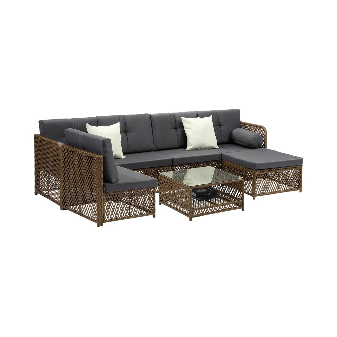 1 Livsip Outdoor Sofa Set 6 Seater Wicker Lounge Setting - Brown, 1 of 8