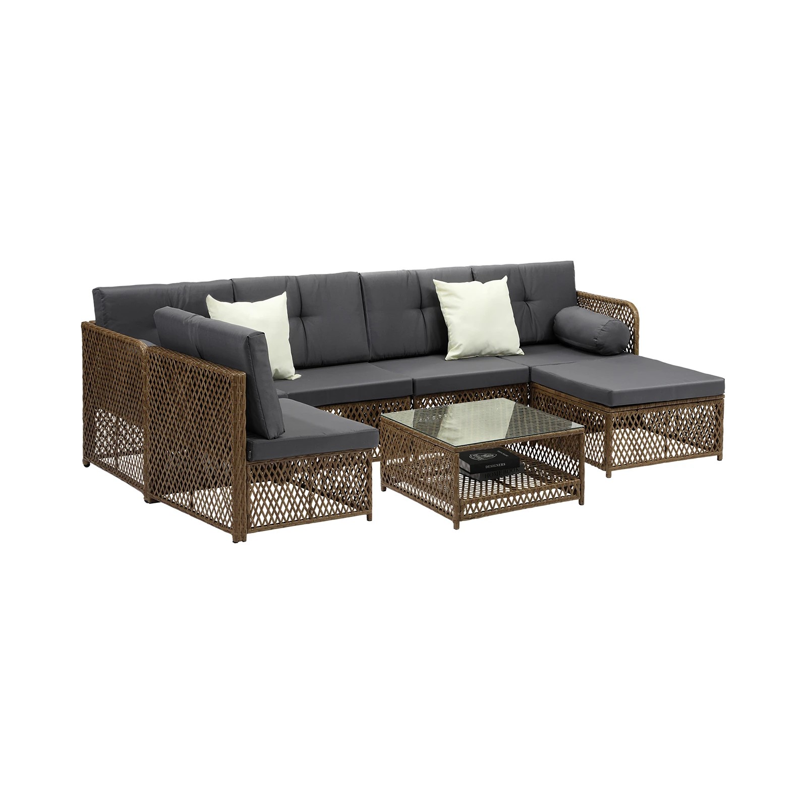 1 Livsip Outdoor Sofa Set 6 Seater Wicker Lounge Setting - Brown, 1 of 8