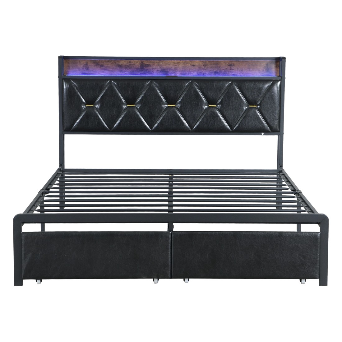 2 Levede D Size Bed Frame PU with LED and Charging Station, 2 of 5