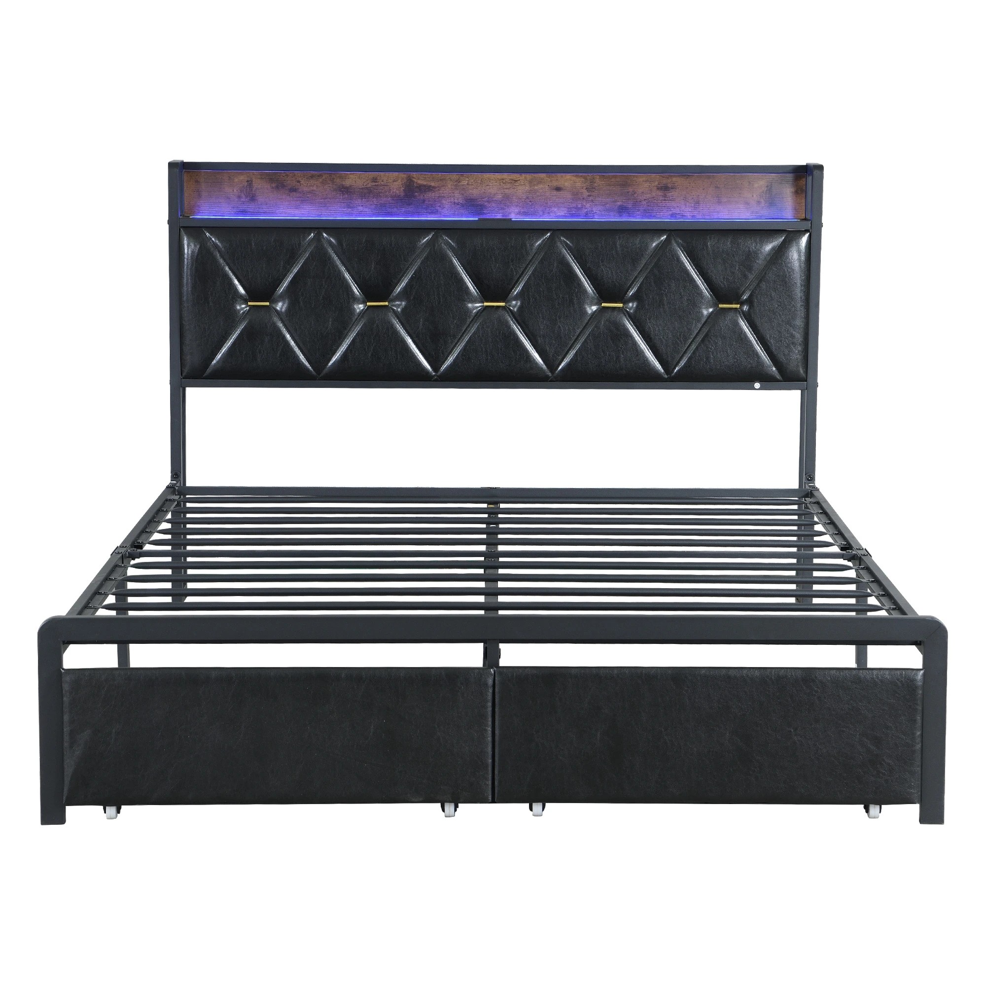 2 Levede D Size Bed Frame PU with LED and Charging Station, 2 of 5