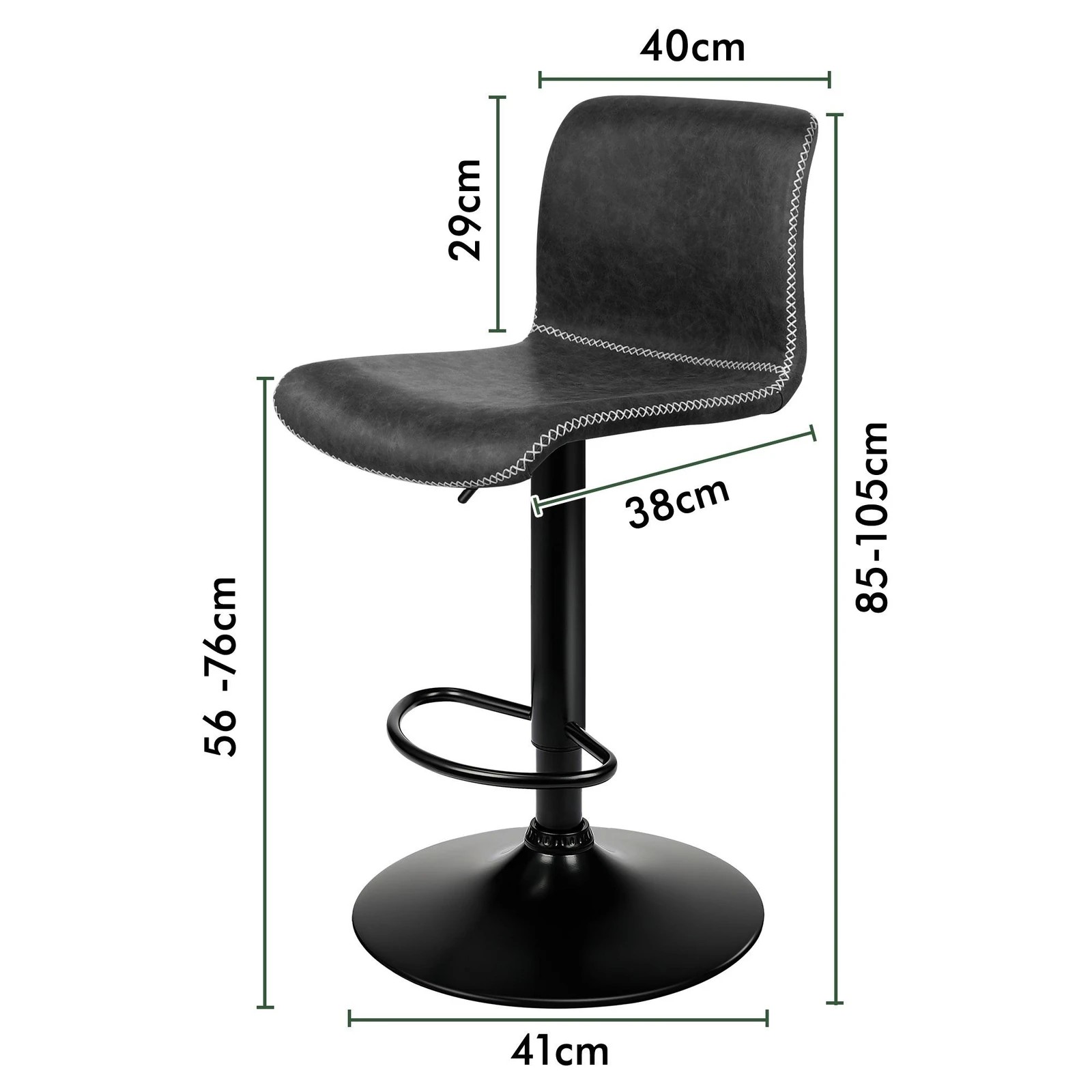 5 Alfordson 2x Bar Stools Remy Kitchen Gas Lift Swivel Chair Vintage Leather - Grey, 5 of 8