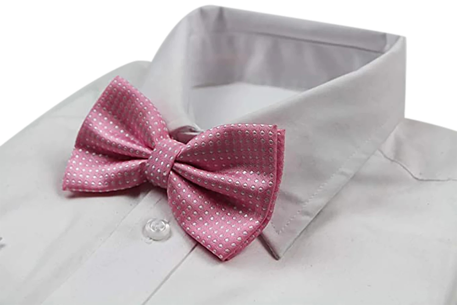 5 Zasel Mens Light Pink Plain Coloured Bow Tie With White Polka Dots - Pink, 5 of 5