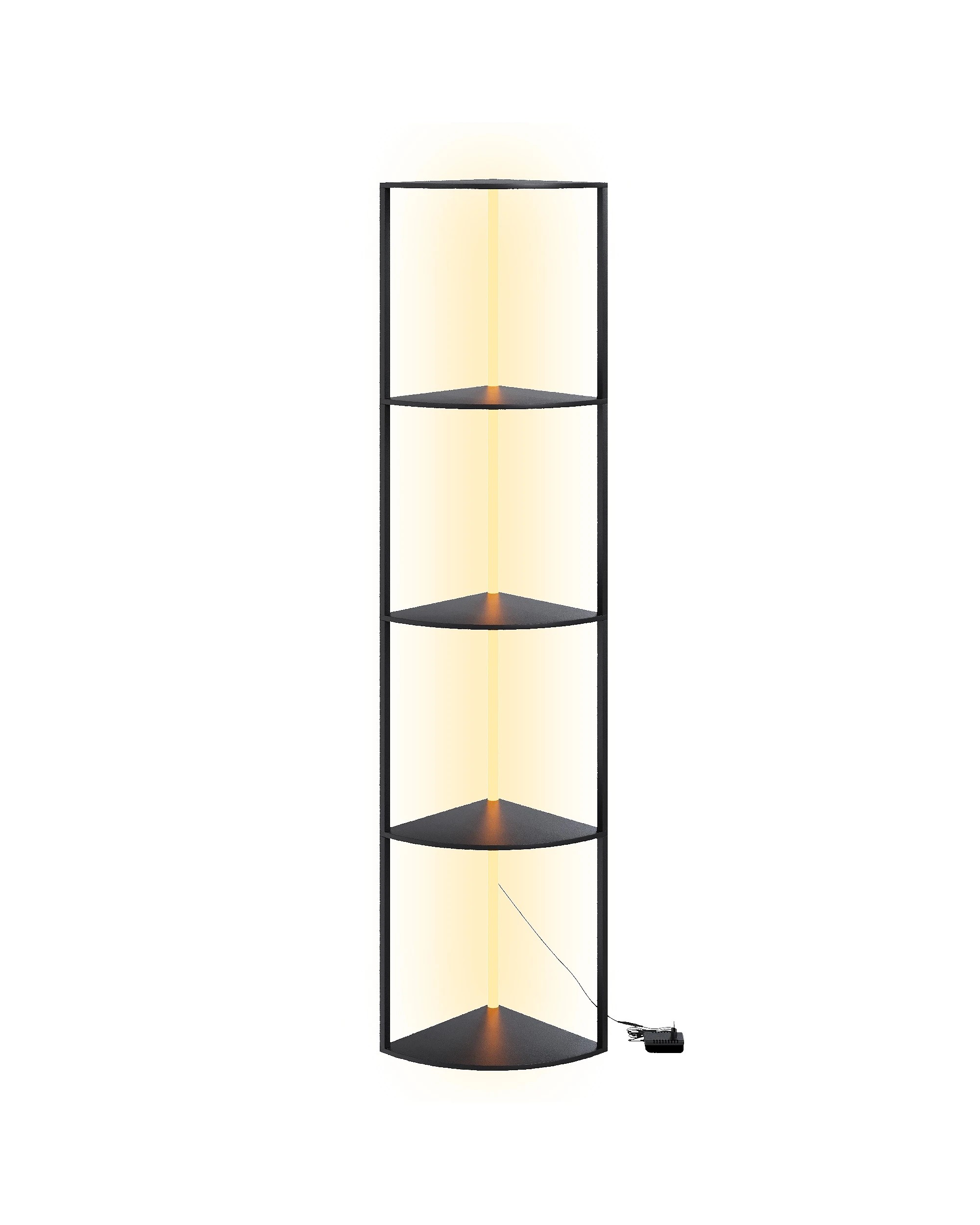 1 Ufurniture 5-Tier Corner Display Bookshelf 162cm LED Storgae Floor Lamp - Black, 1 of 7