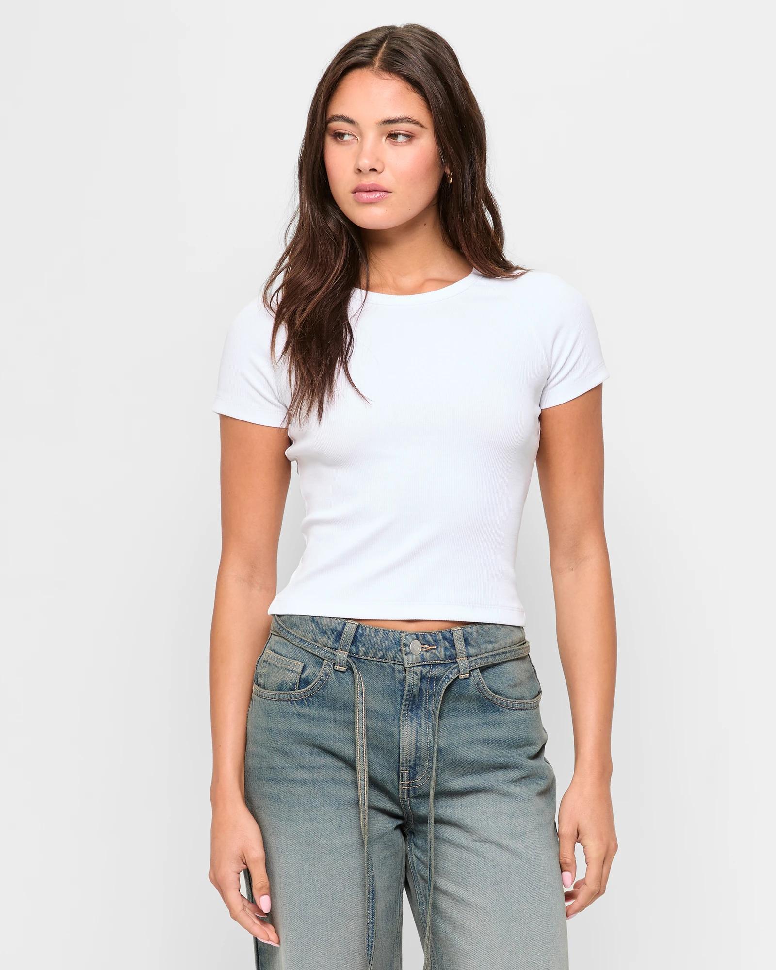 1 Australian Cotton Rib Raglan T-shirt - Lily Loves LILY WHITE, 1 of 5