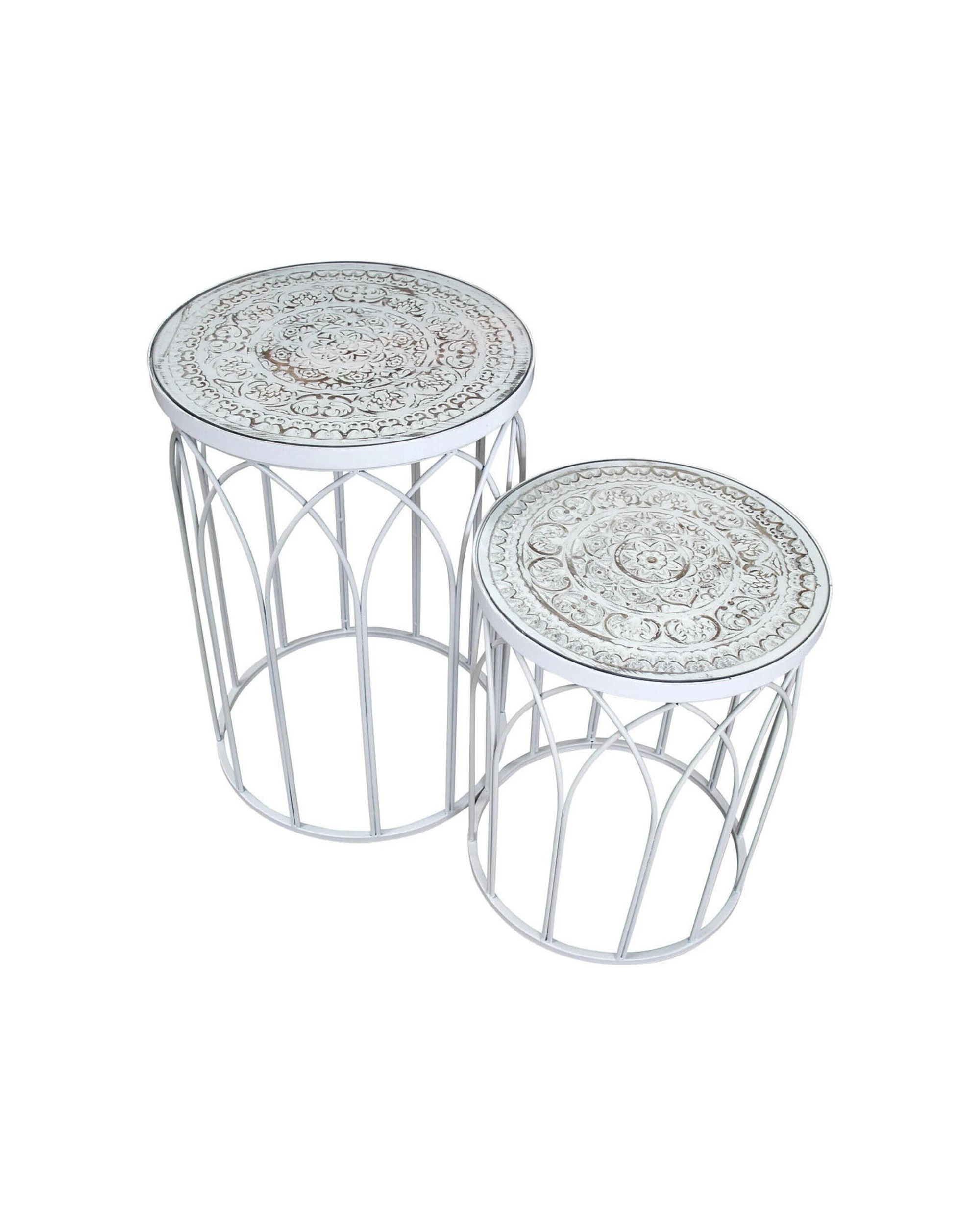 1 LVD 2pc Timber Metal Side Table Round Home Furniture 64cm 51cm - White, 1 of 4