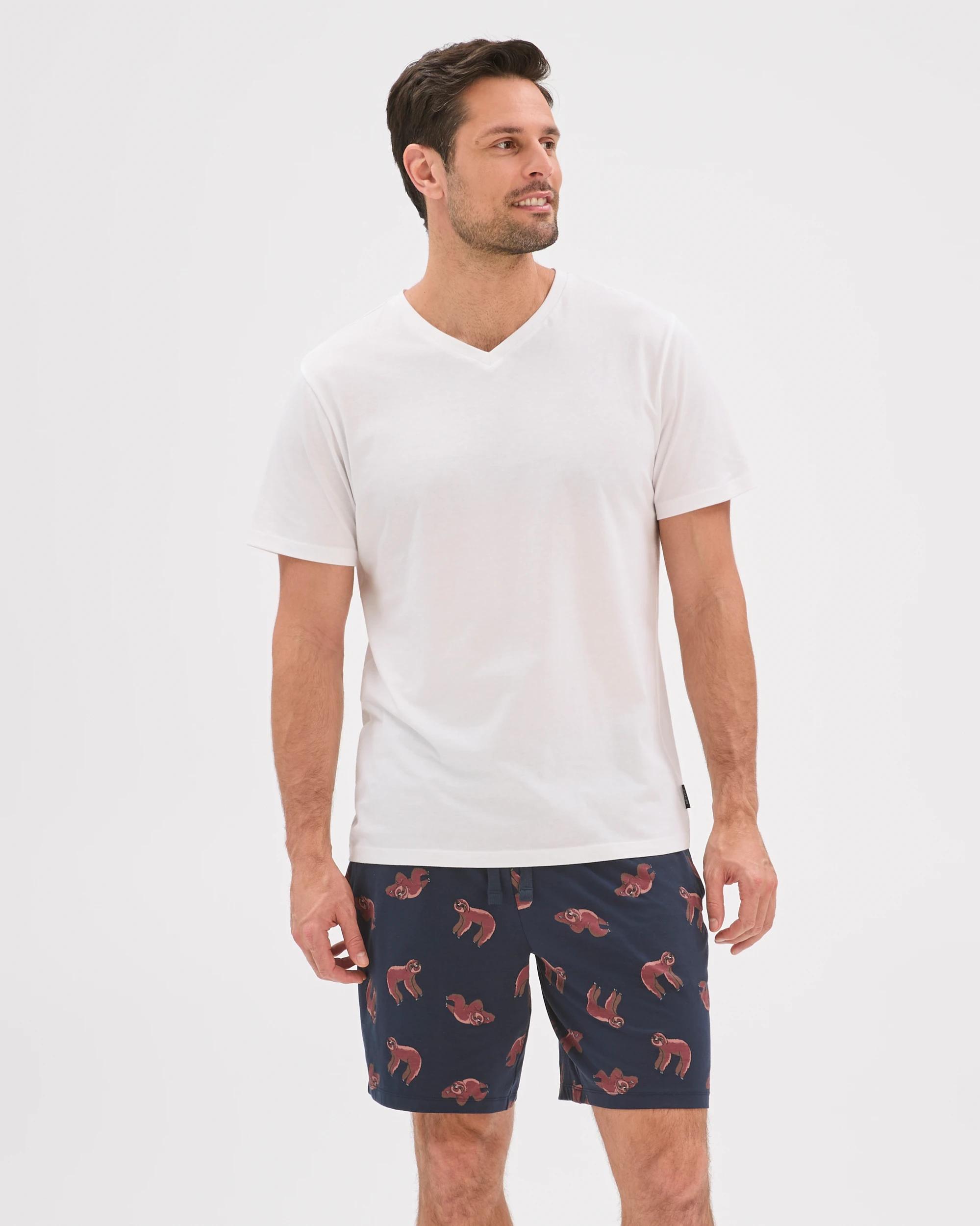 4 Maxx Australian Cotton Printed Jersey Knit Sleep Shorts SLOTH BLUE, 4 of 7