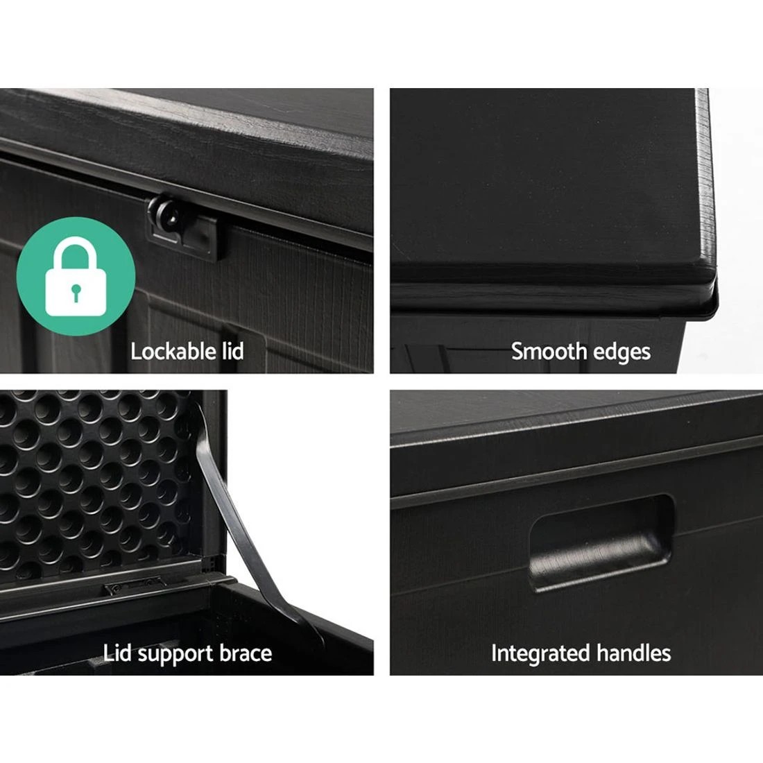 7 Gardeon Outdoor Storage Box 80L Container Lockable Garden Toy Tool Shed - Black, 7 of 7