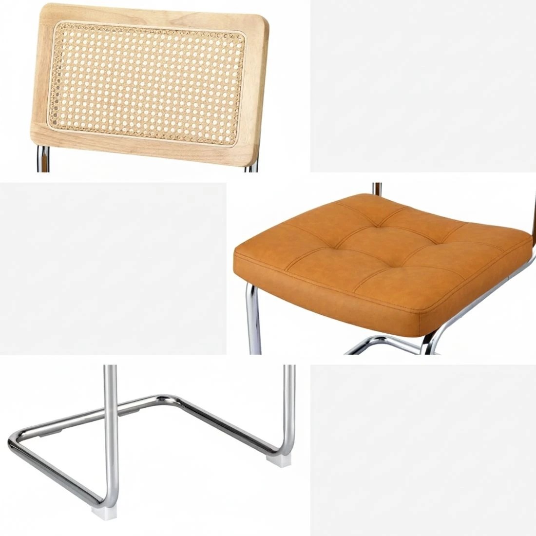 6 Artiss Dining Chairs Set of 2 PU Leather Rattan Cantilever - Brown, 6 of 6