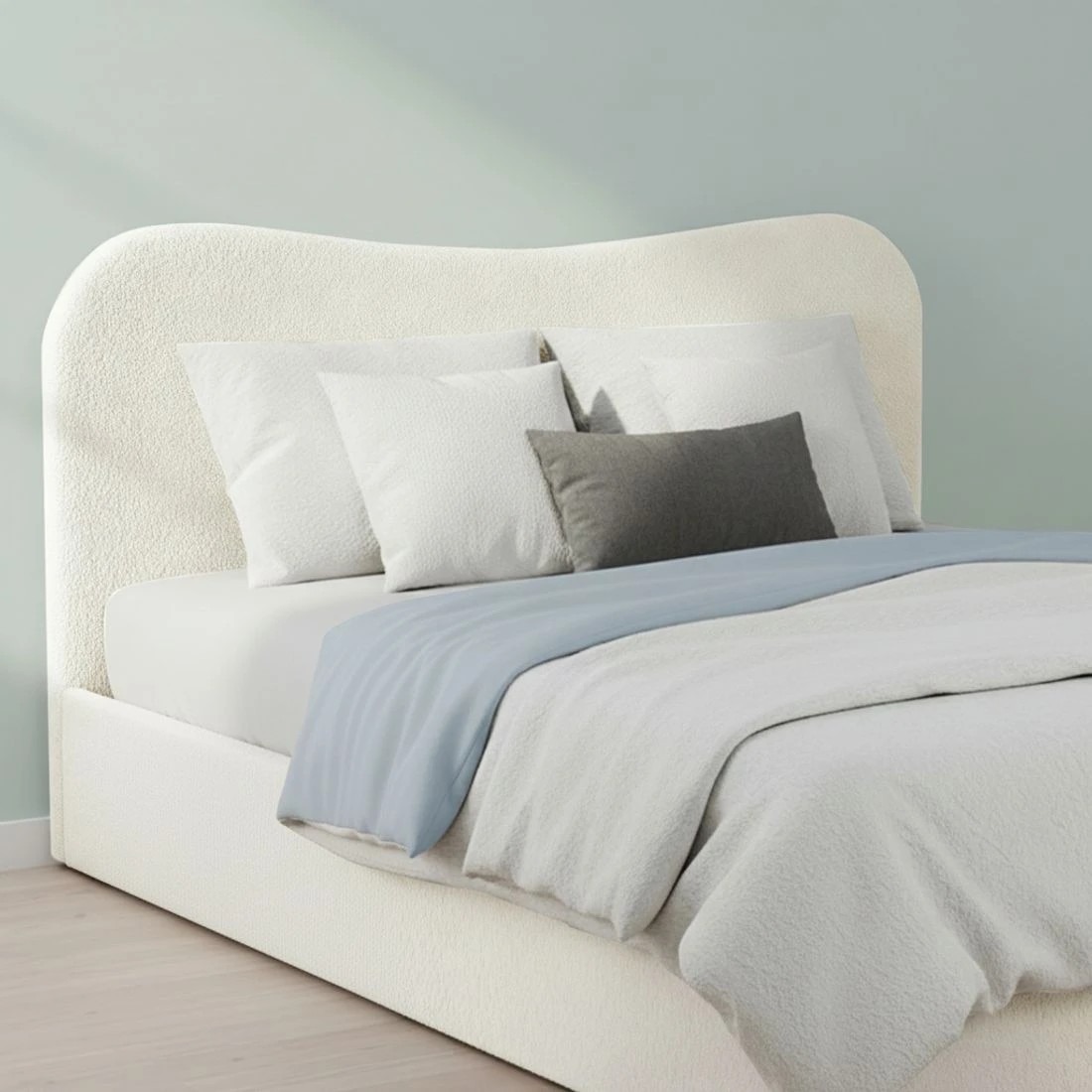 5 Artiss Queen Bed Frame with Gaslift Storage Wooden Platform Mattress Base Boucle Upholstered - White, 5 of 6