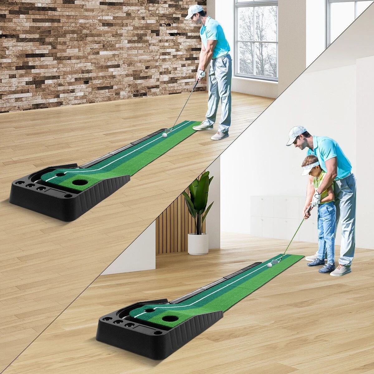 2 Ausway 2.5M Golf Putting Mat Practice Putter Greens Trainer, 2 of 4