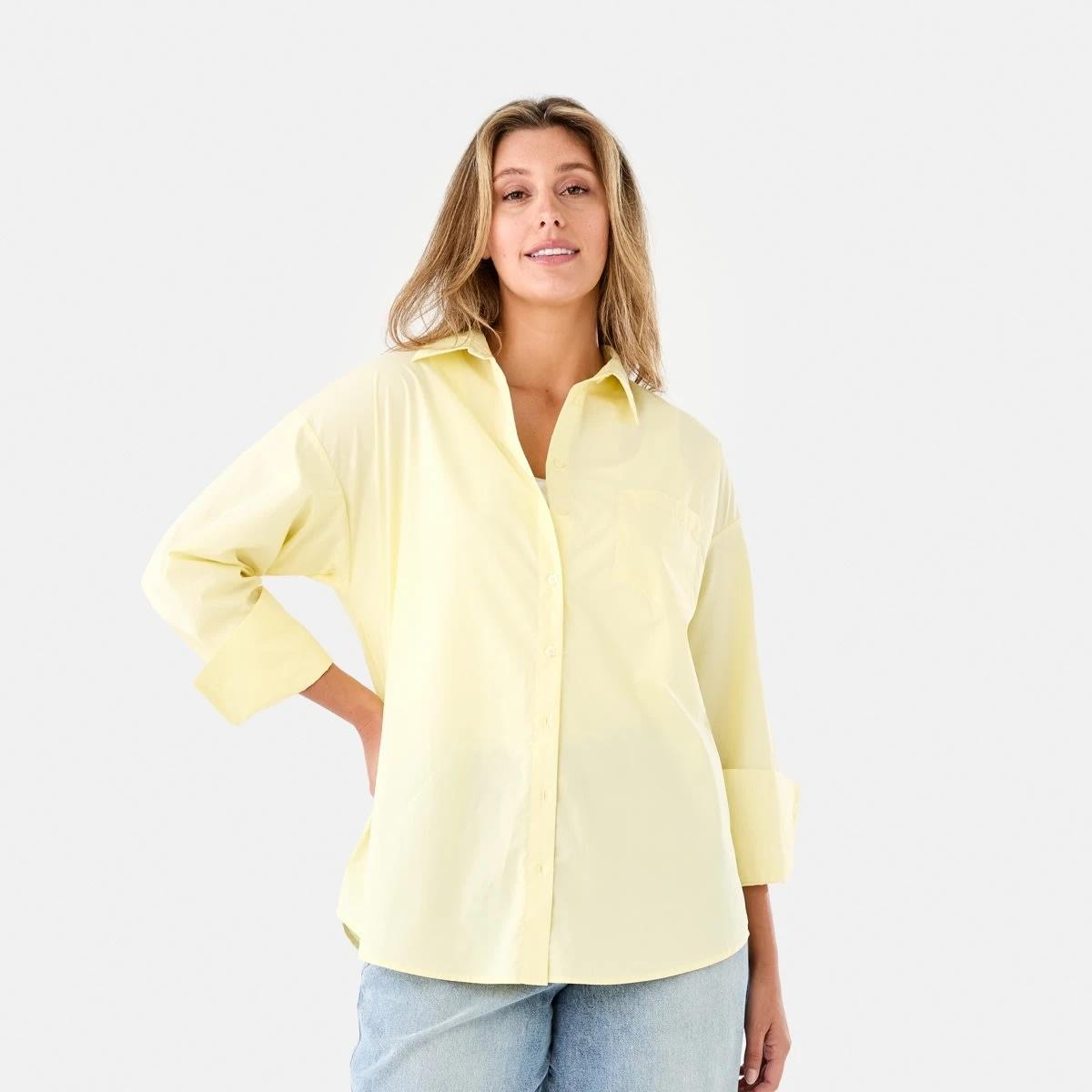 2 Long Sleeve Oversized Cotton Shirt Fln Yellow, 2 of 7