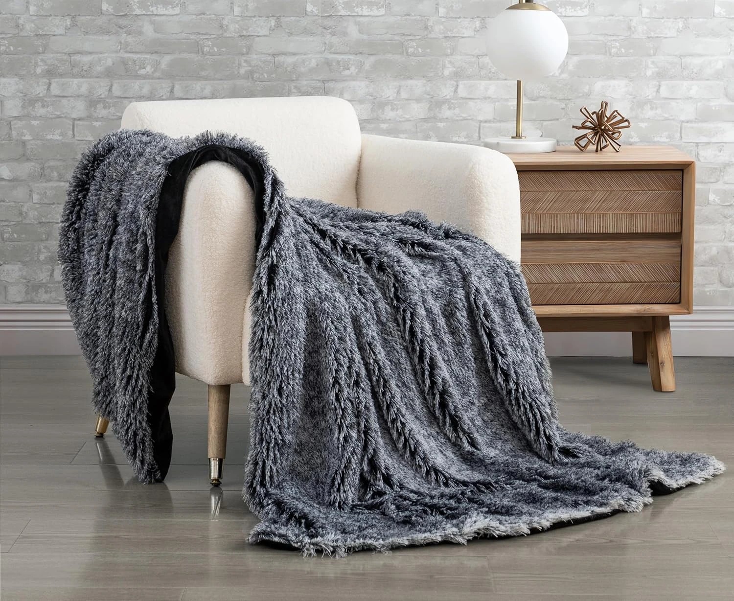 1 Gioia Casa Double-Sided Faux Fur Shaggy Throw Blanket Soft Warm Plush - Charcoal, 1 of 4