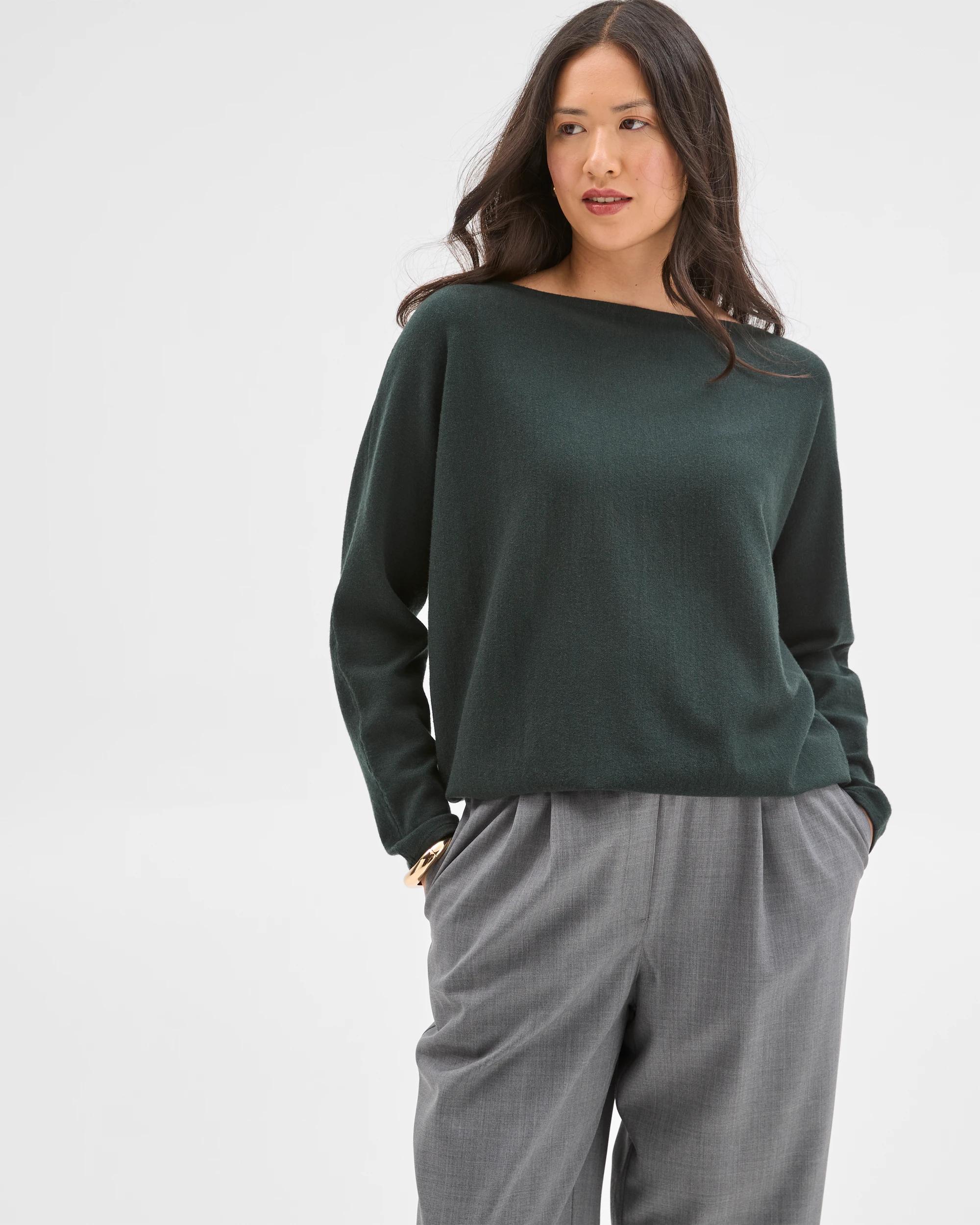 1 Preview Dolman Sleeve Boat Neck Knit Jumper MID JADE, 1 of 6