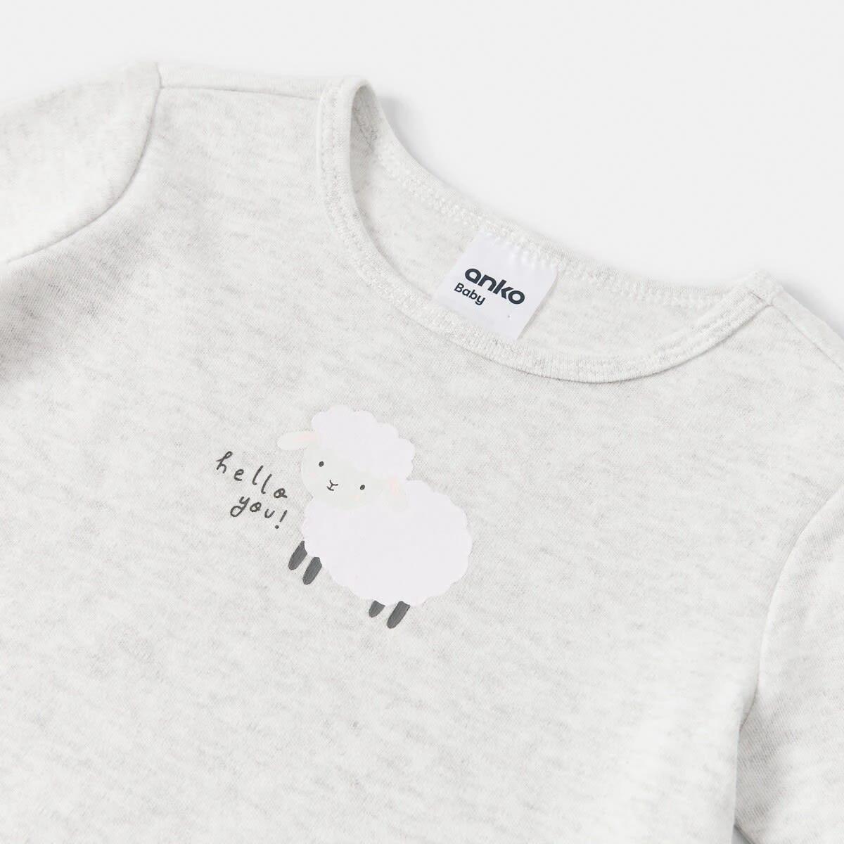 3 Long Sleeve Print Bodysuit Wht Sheep, 3 of 3