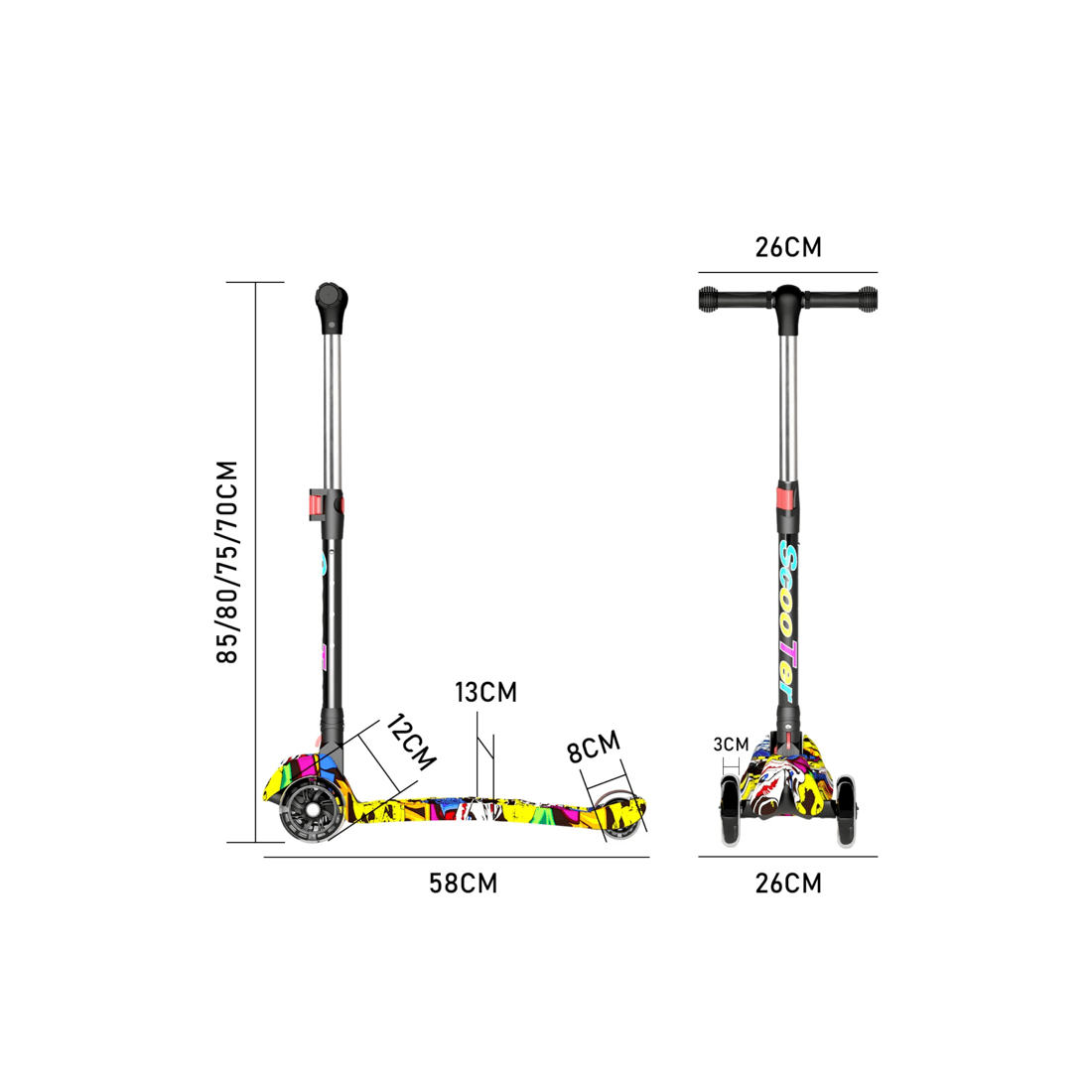 2 Advwin Foldable Kids Scooter w/ Music Light Up 3 Wheels Graffiti, 2 of 10