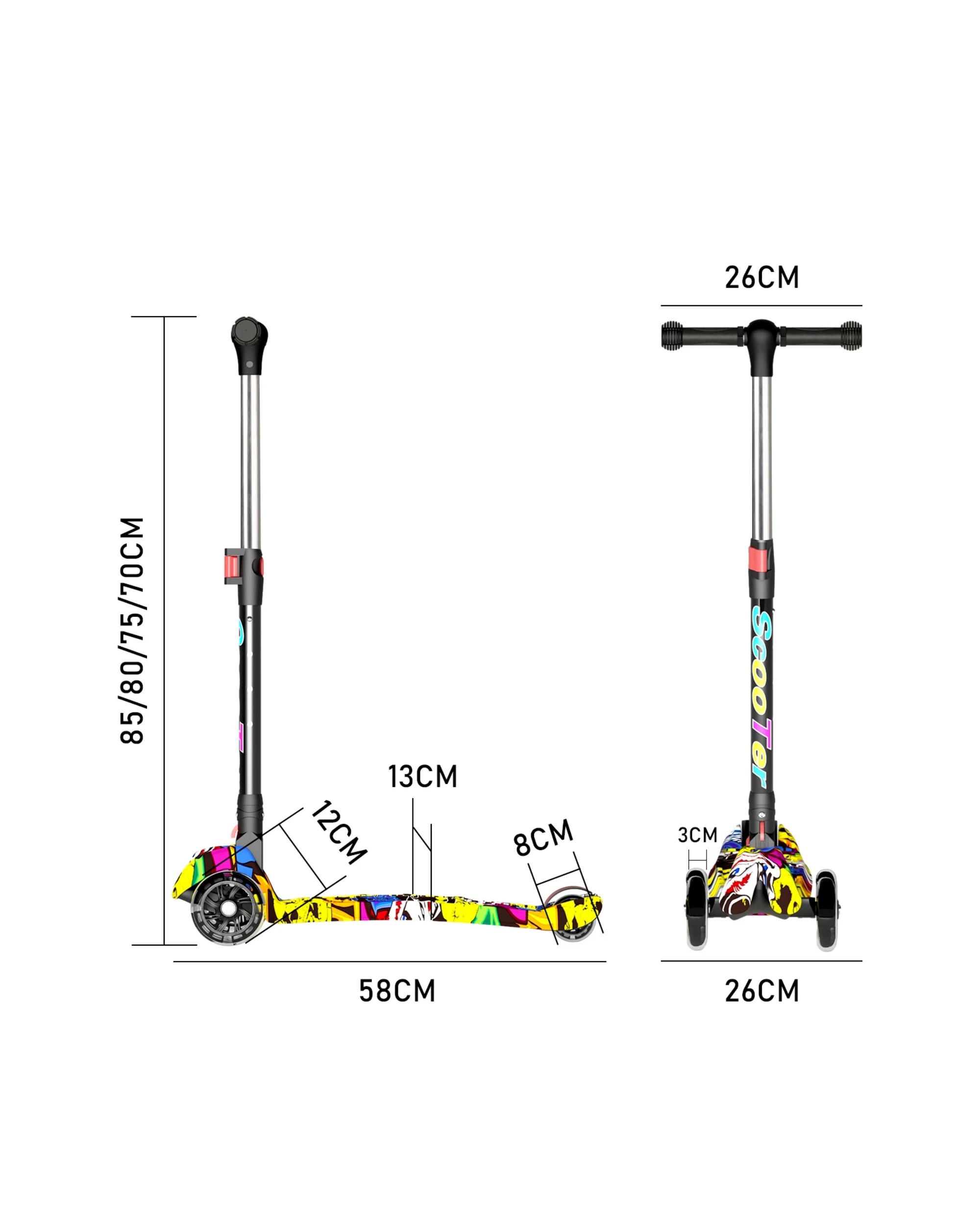 2 Advwin Foldable Kids Scooter w/ Music Light Up 3 Wheels Graffiti, 2 of 10