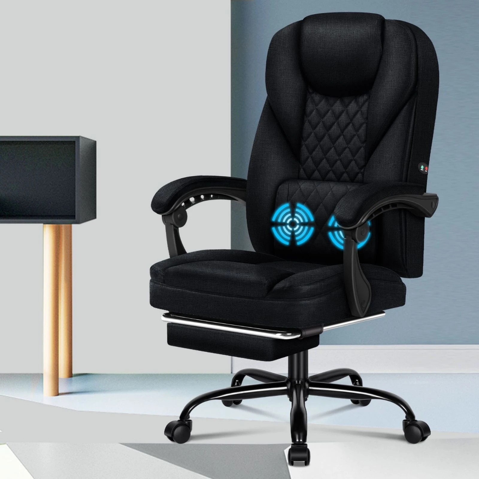 10 Alfordson Massage Office Chair Executive Recliner Gaming Computer Fabric Seat - Black, 10 of 10