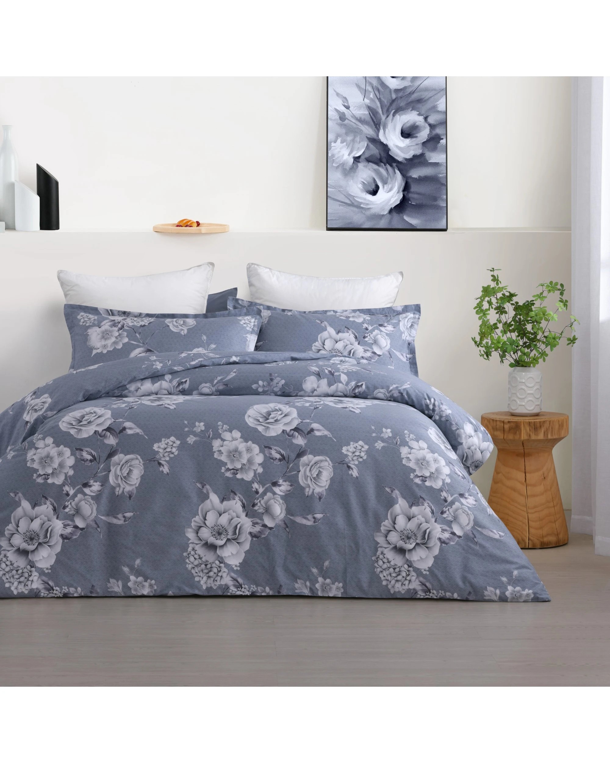 1 Dreamaker Blossom 100% Cotton Quilt Cover Set - Queen Bed - Silver, 1 of 5