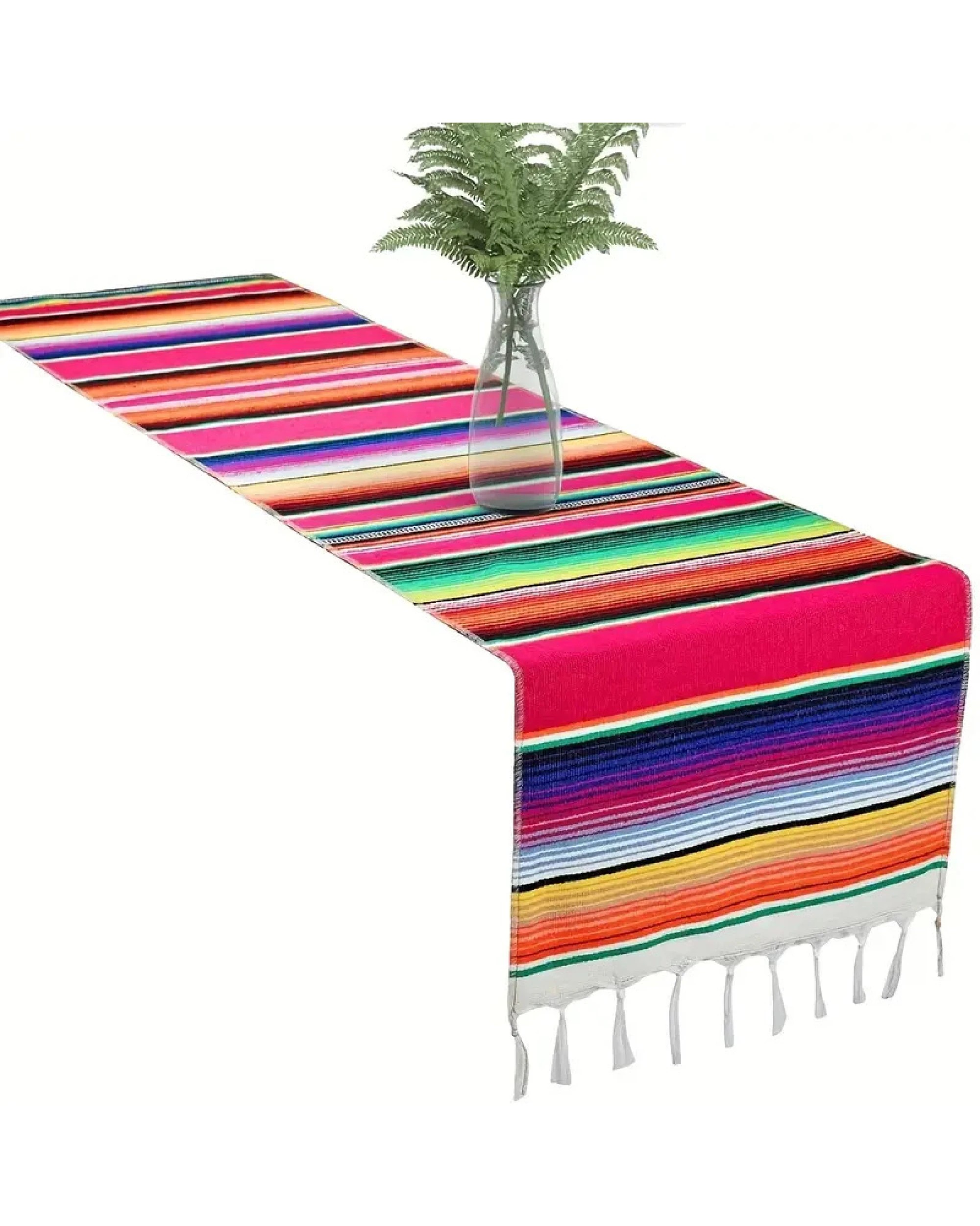 2 Br Home Rainbow Table Cloth Runner Stripe W/ Tassel Mexican Tablecloth Wedding Party Decor, 2 of 6