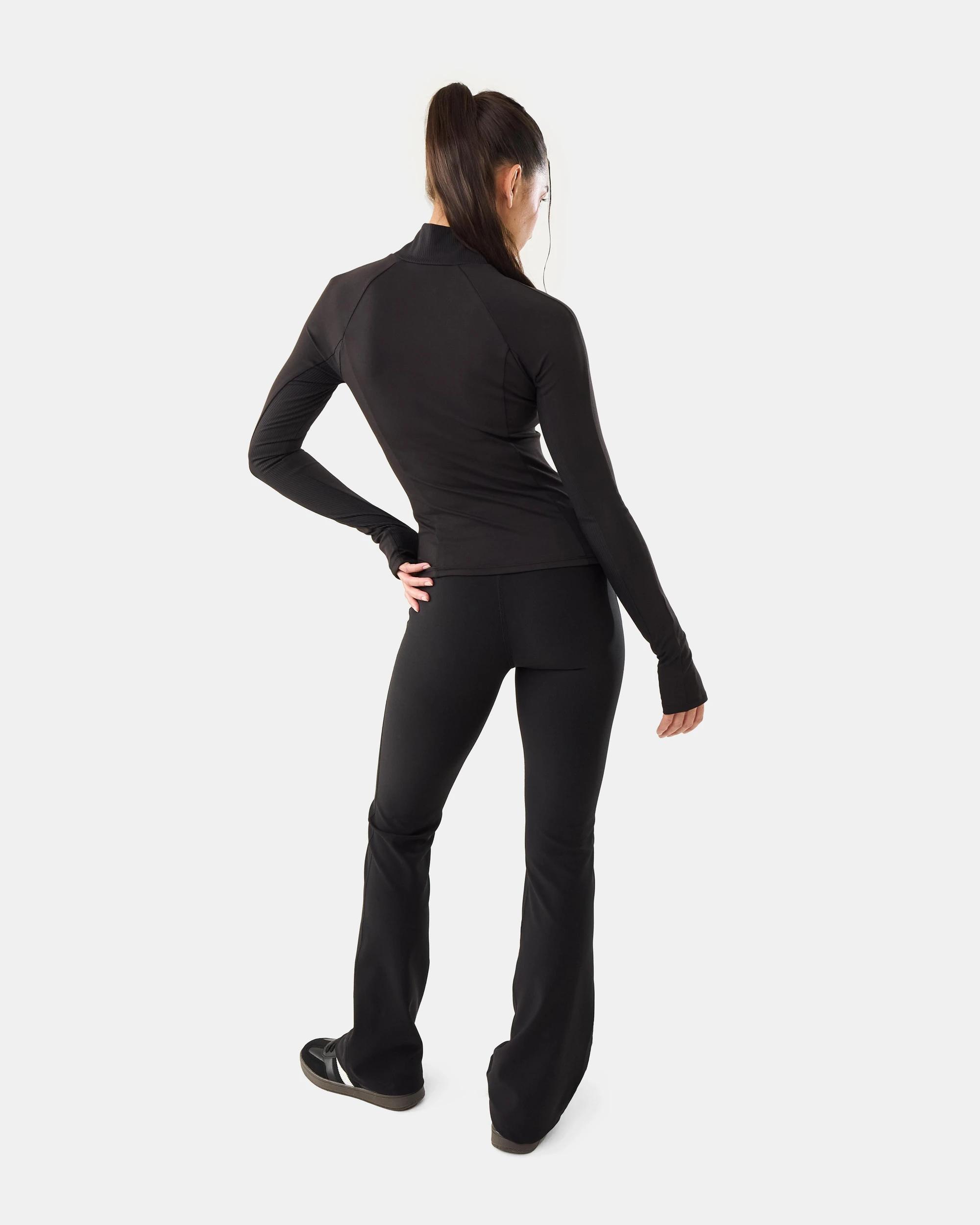 4 Active Womens Quarter Zip Rib Panel Long Sleeve Top Black, 4 of 7
