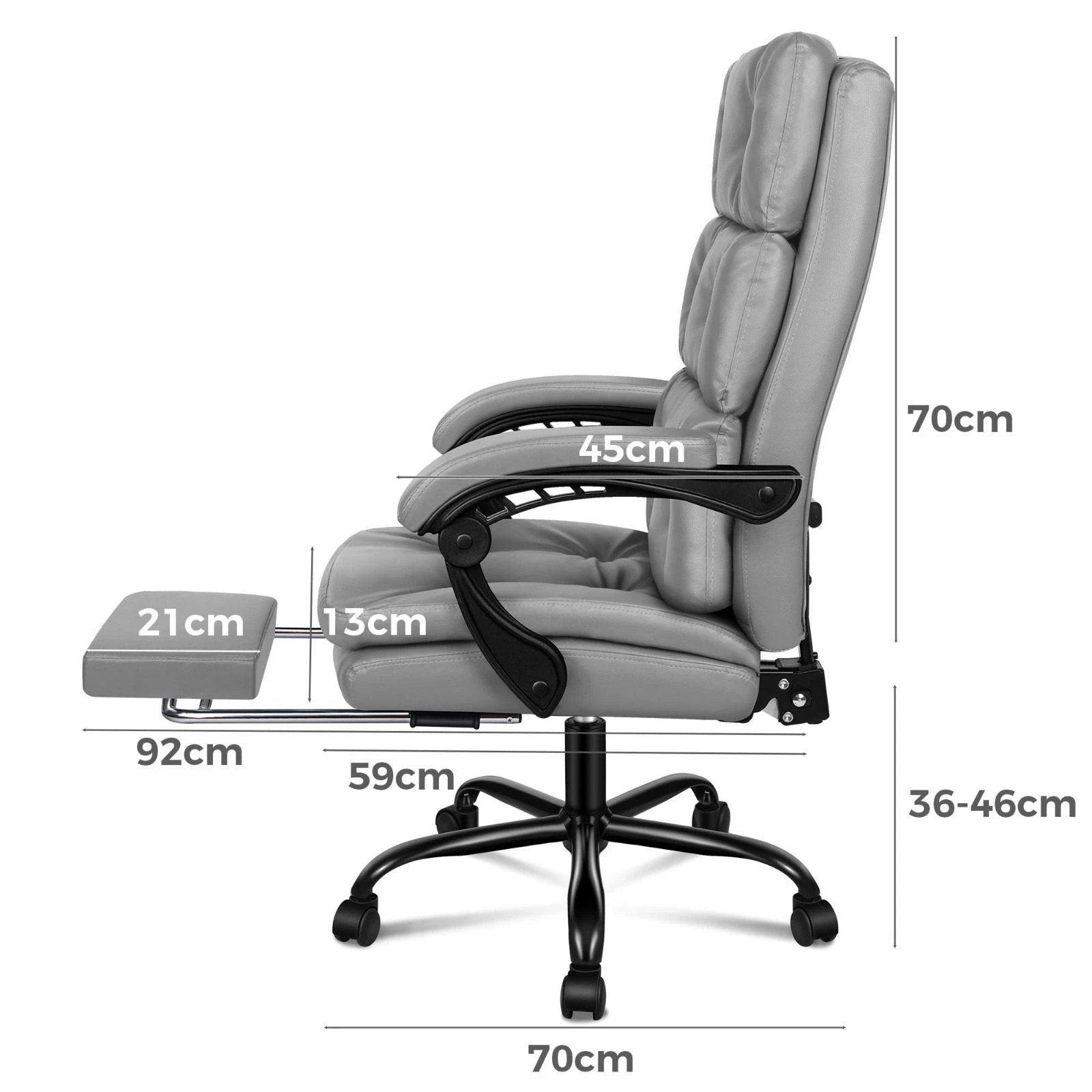 6 Alfordson Office Chair Executive Computer PU Leather Seat Work Recliner Gaming - Grey, 6 of 10