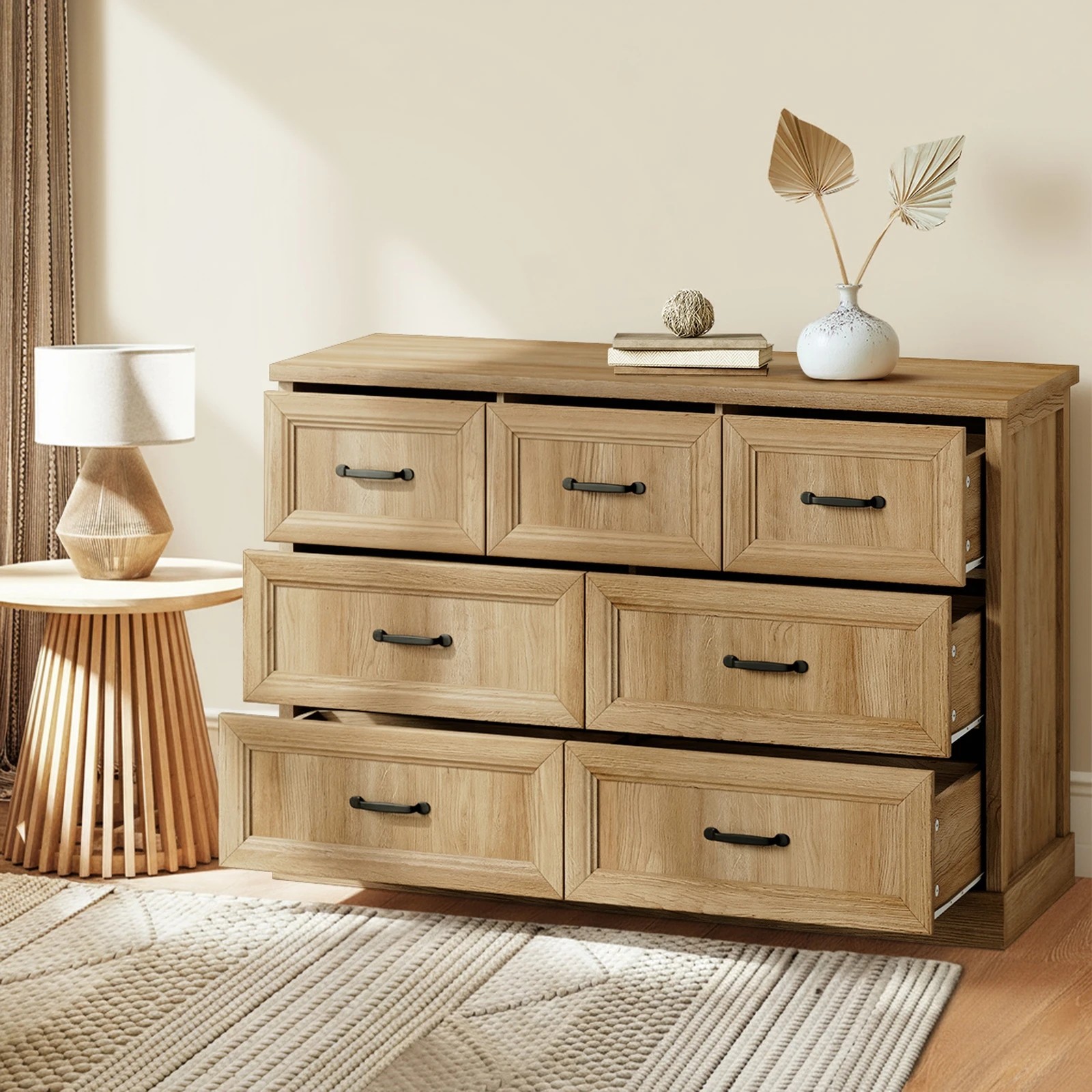 4 Oikiture 7 Chest of Drawers Bedside Dresser Tallboy Storage Bedroom - Natural, 4 of 10