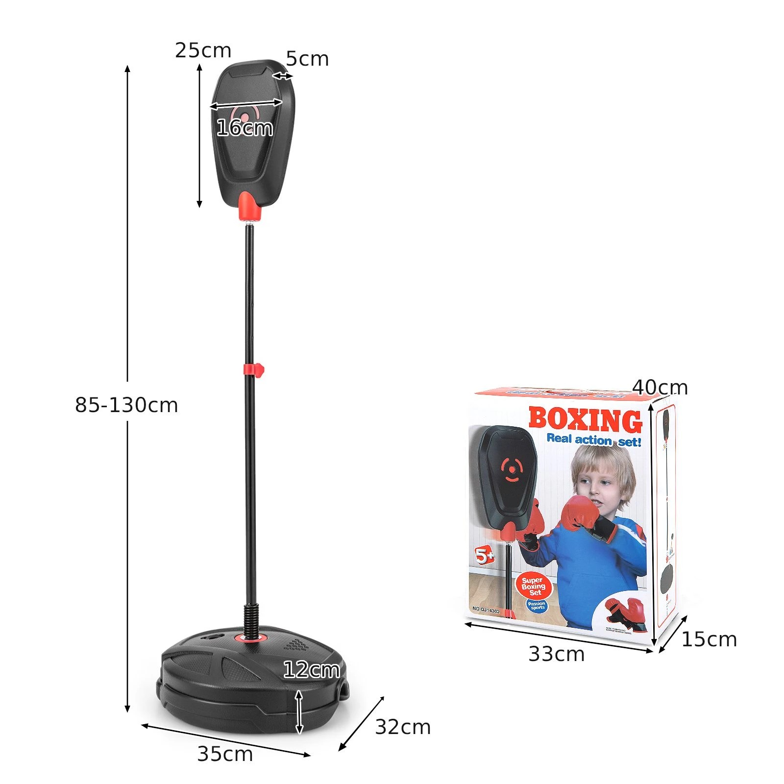1 Costway Punching Bag Boxing Toy Set w/Speed Ball &Boxing Gloves 6-Position Adjustable Box Stand - Black, 1 of 3