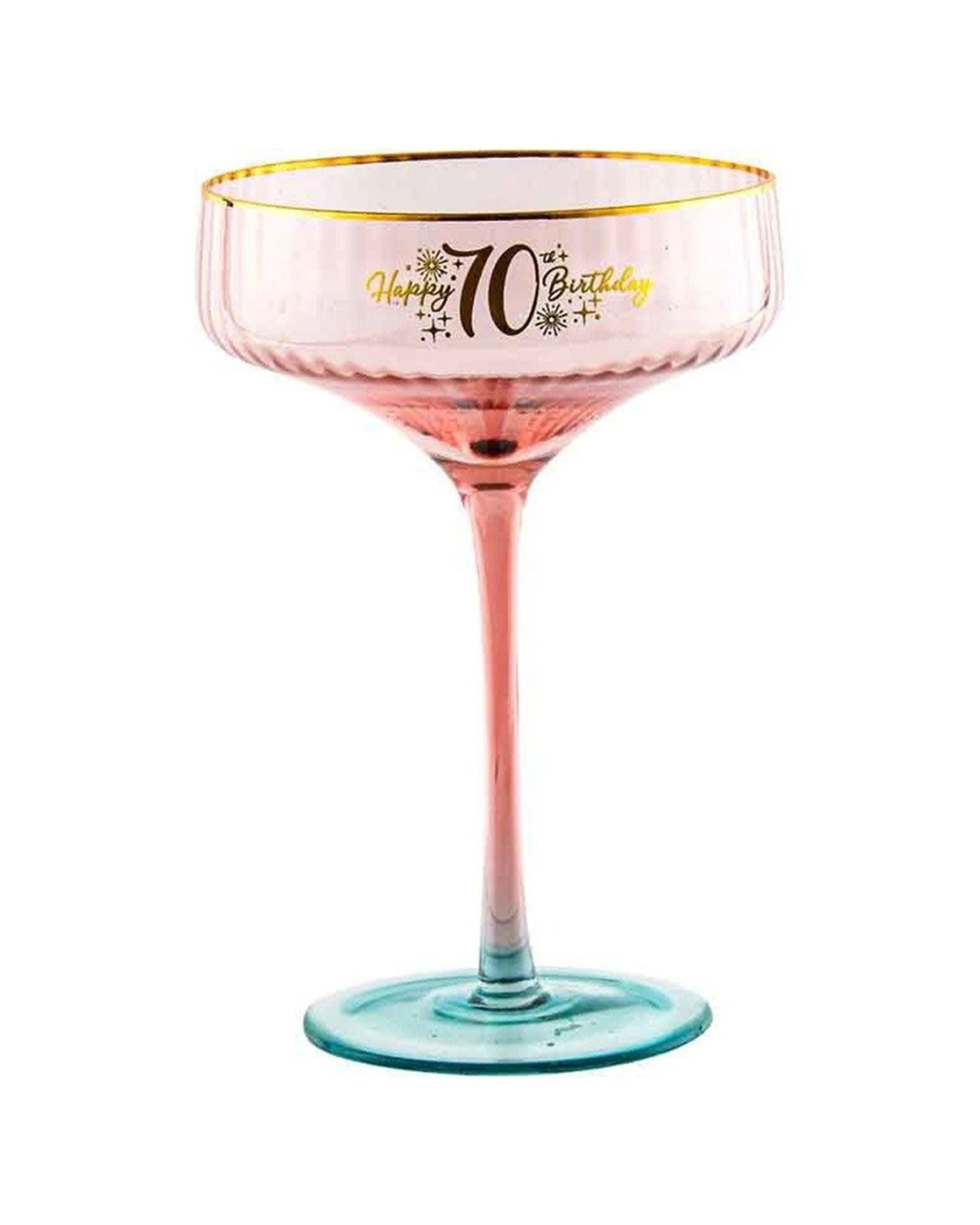 1 LMD Fluted Coupe Drinking Glass Happy 70th Birthday - Pink, 1 of 1