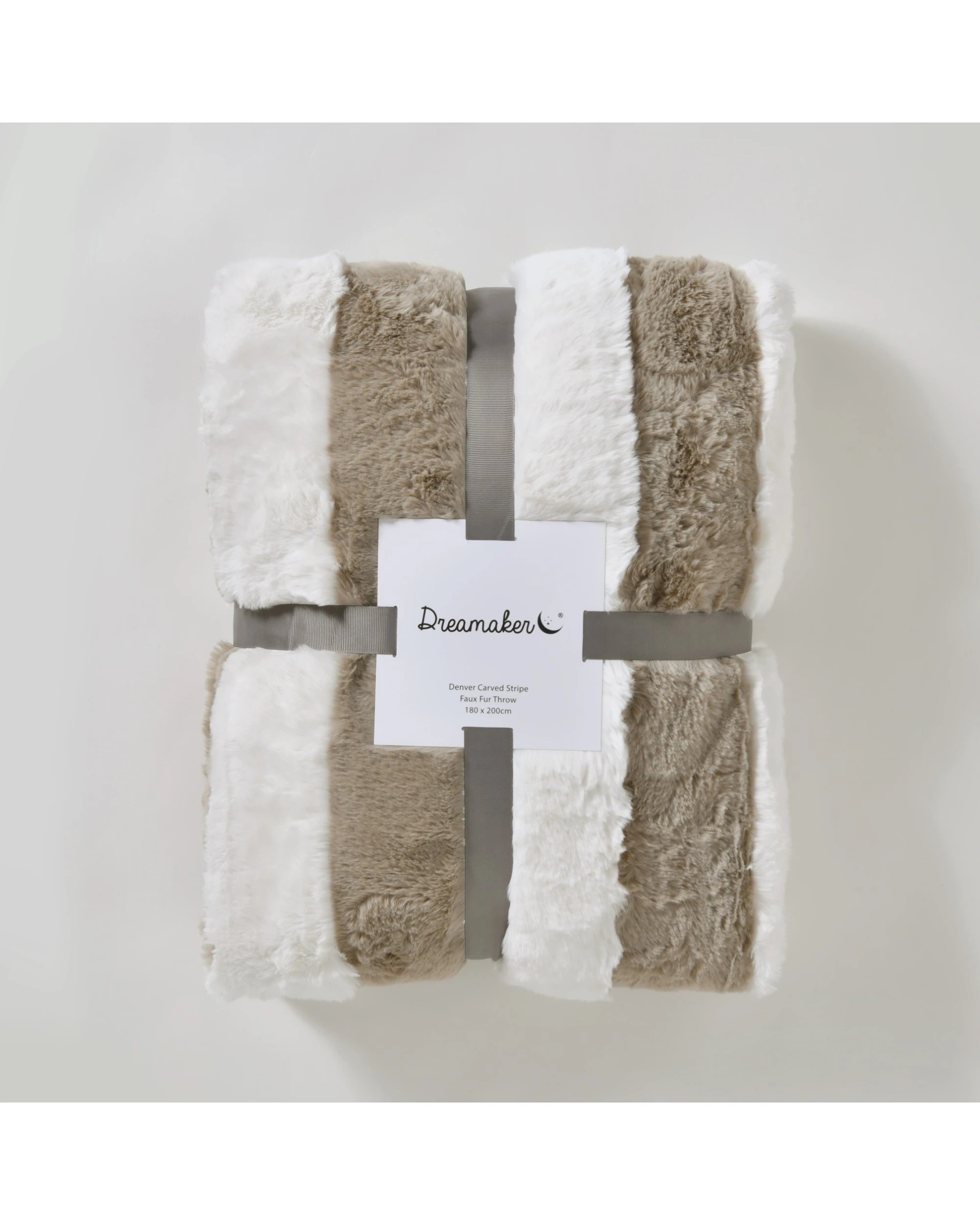 5 Dreamaker Denver Carved Stripe Faux Fur Throw 180x200cm - Natural, 5 of 8