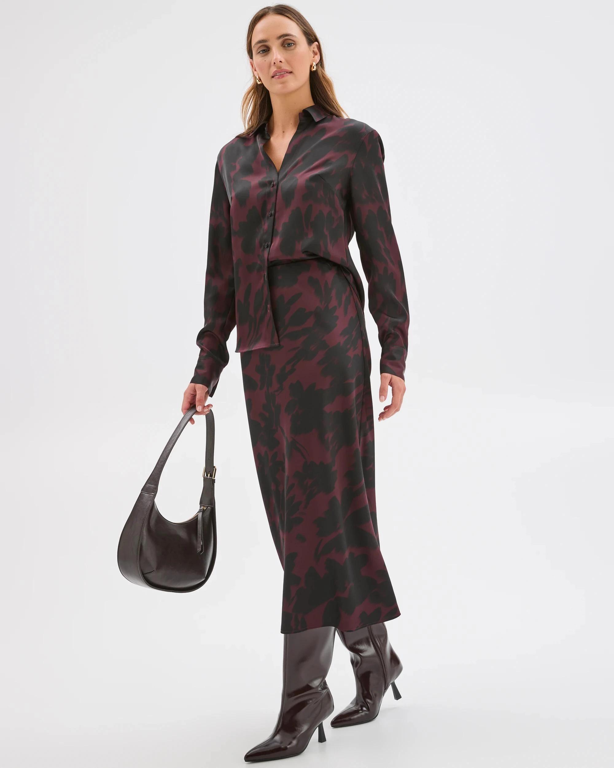 6 Preview Satin Bias Cut Midi Skirt CHOCOLATE BLUR FLORAL, 6 of 7