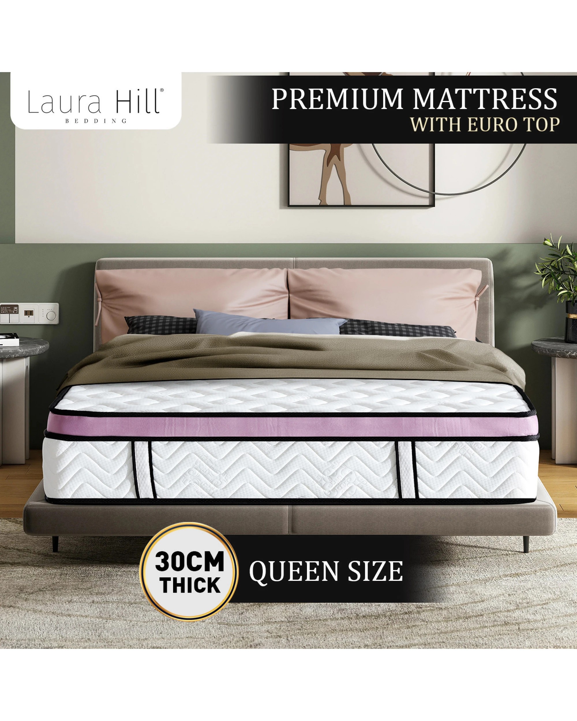 10 Laura Hill Euro Top Spring Pocket Mattress Queen - 30cm, 10 of 10