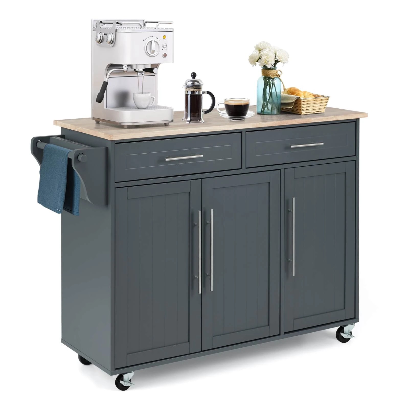 1 Costway Kitchen Island Trolley Rolling Serving Cart Storage Buffet Cabinet - Grey, 1 of 3
