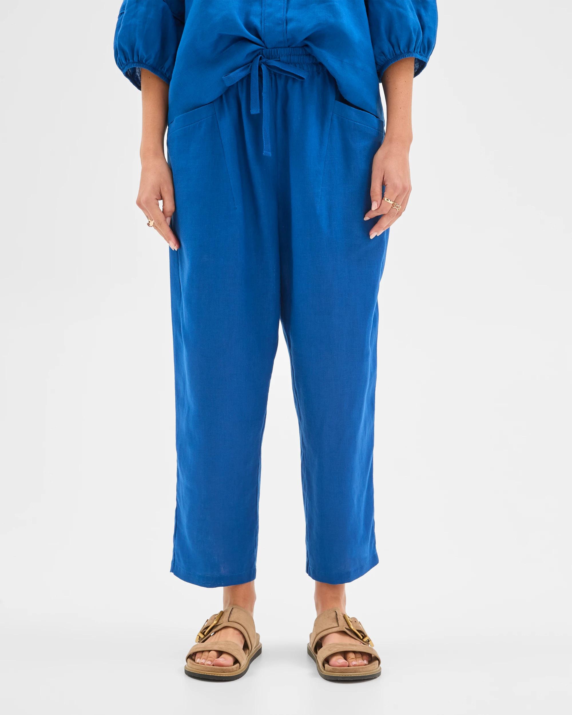 3 Target Woman European Linen Tapered Pants DEEP OCEAN, 3 of 5
