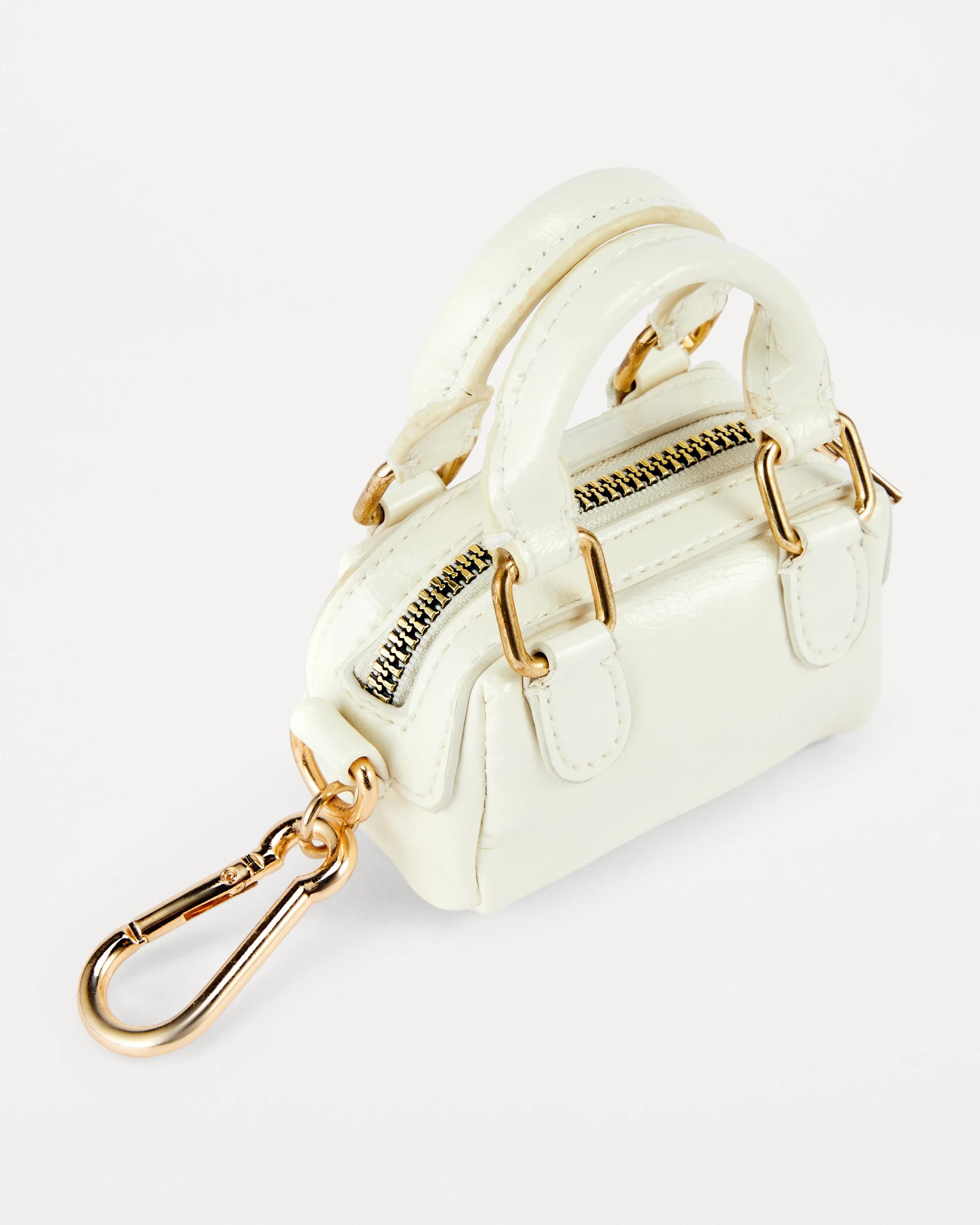 1 Bag Charm Keyring - White and Gold Tone White2, 1 of 6