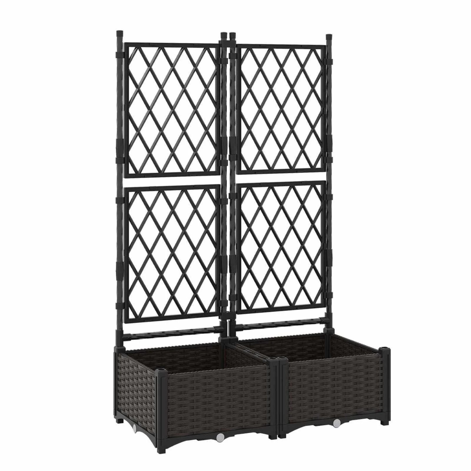 1 Costway 2x Raised Garden Bed w/Climbing Trellis Self-Watering Elevated Vertical Planter Boxes, 1 of 4