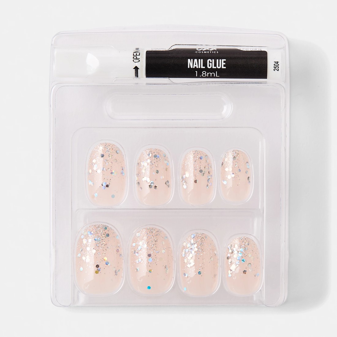 3 OXX Cosmetics 24 Pack Artificial Nails with Adhesive - Oval Shape, Chunky Glitter Tip, 3 of 5